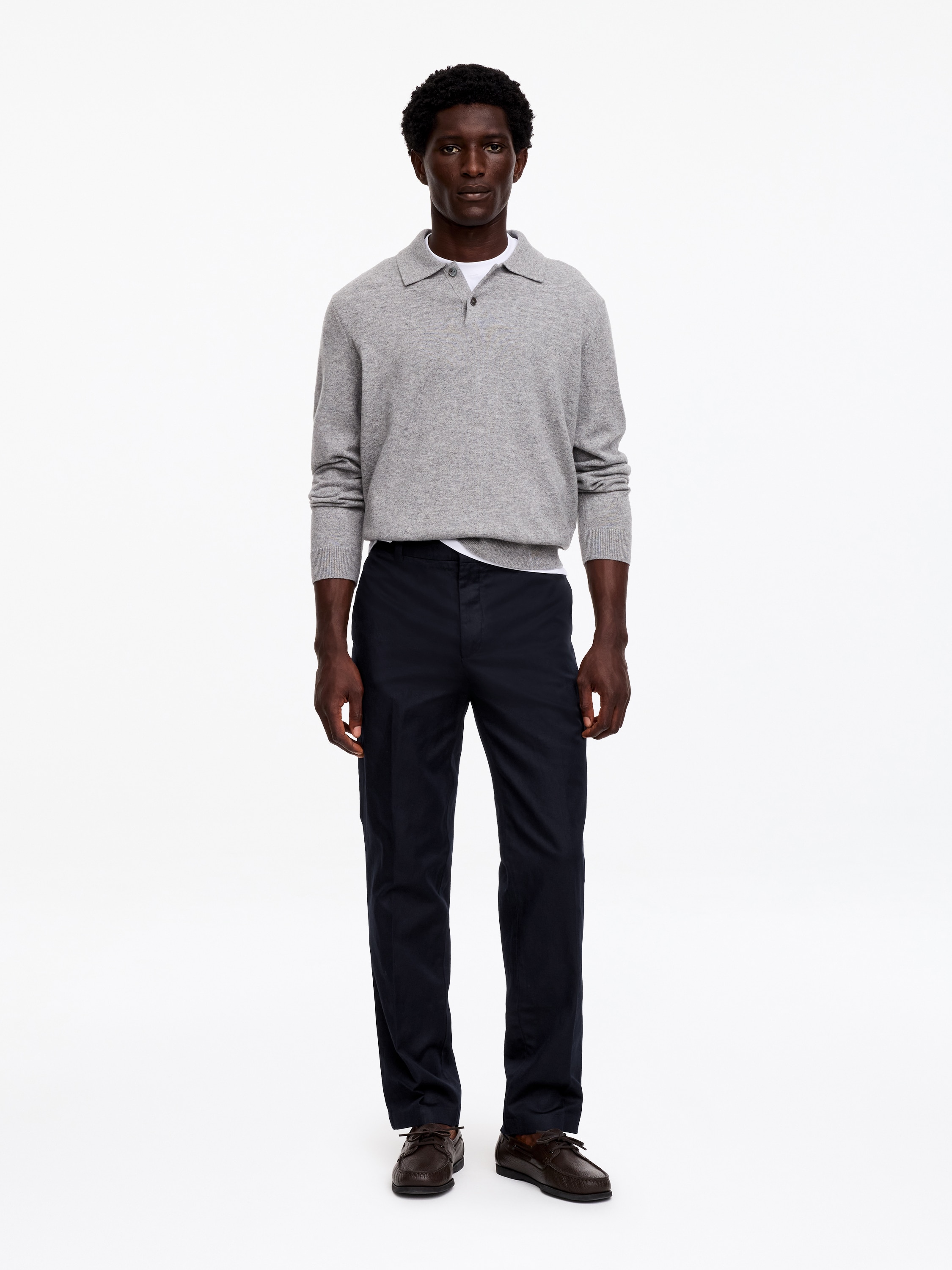 Regular Cotton Linen Slacks - Dark Blue/Bege