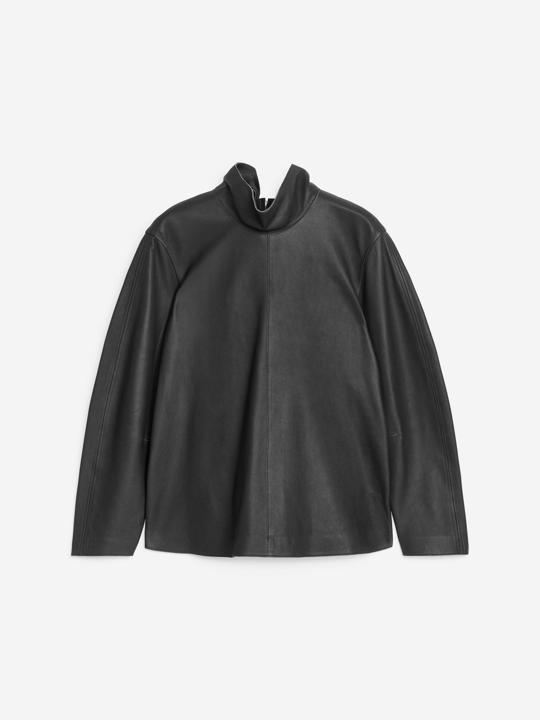 Haut en cuir avec col foulard-#48474B-13122