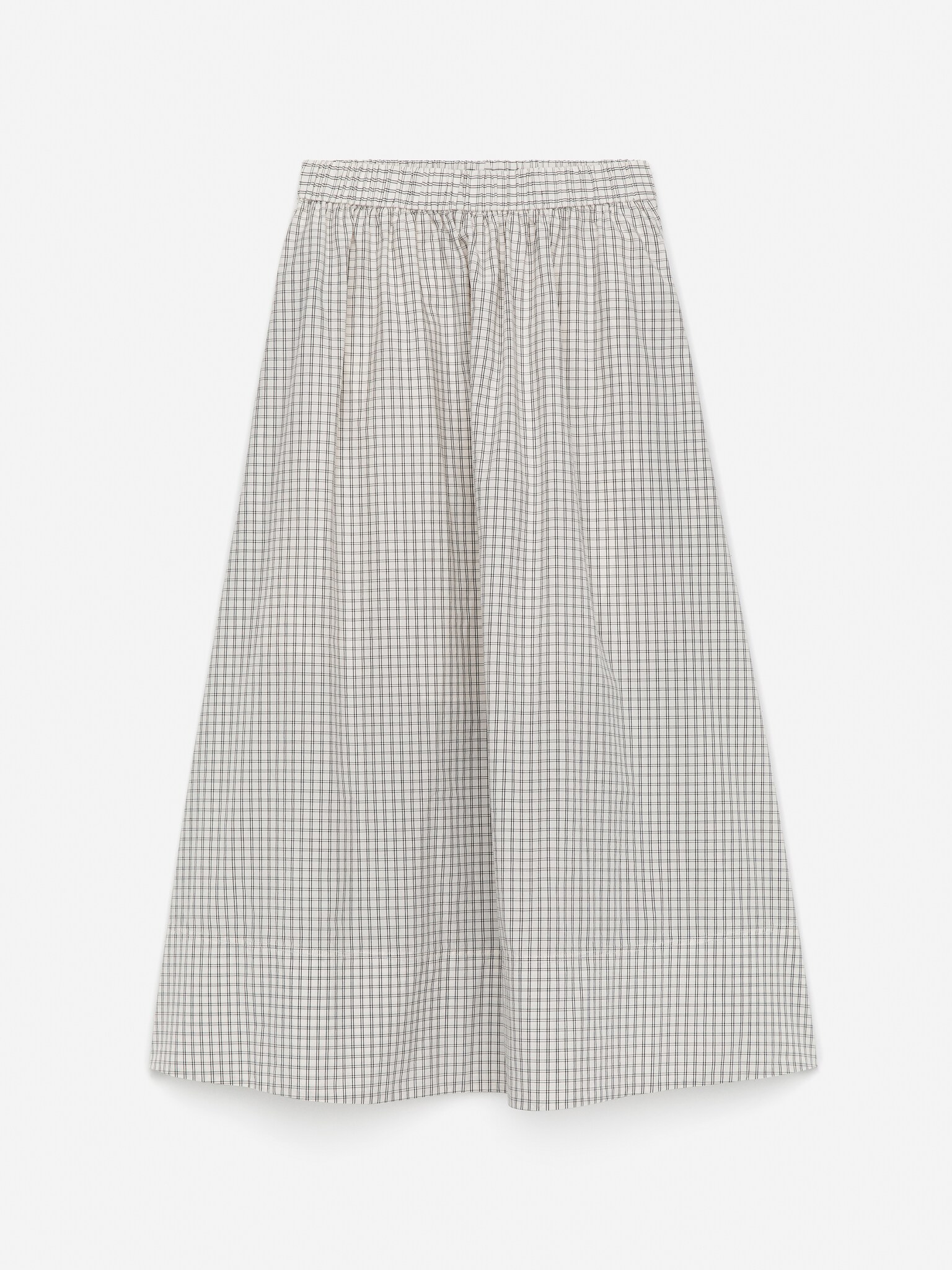 Fustă din bumbac în linie A - Off White/Carouri/Verde Kaki/Negru