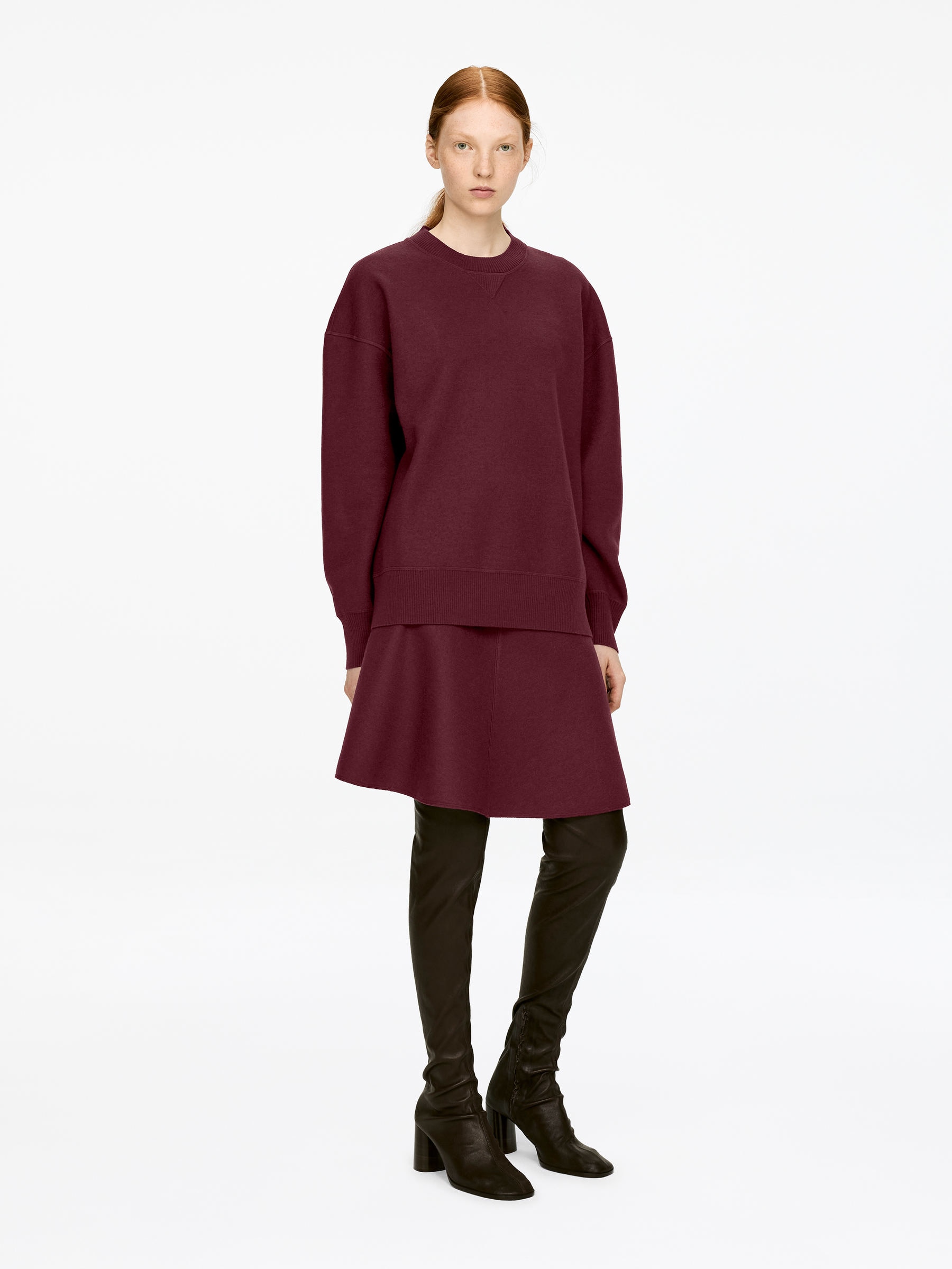 Dubbelvävd kjol i ullblandning - Mörkröd - Regular fit - Women - StillMedia/Lookbook - 4