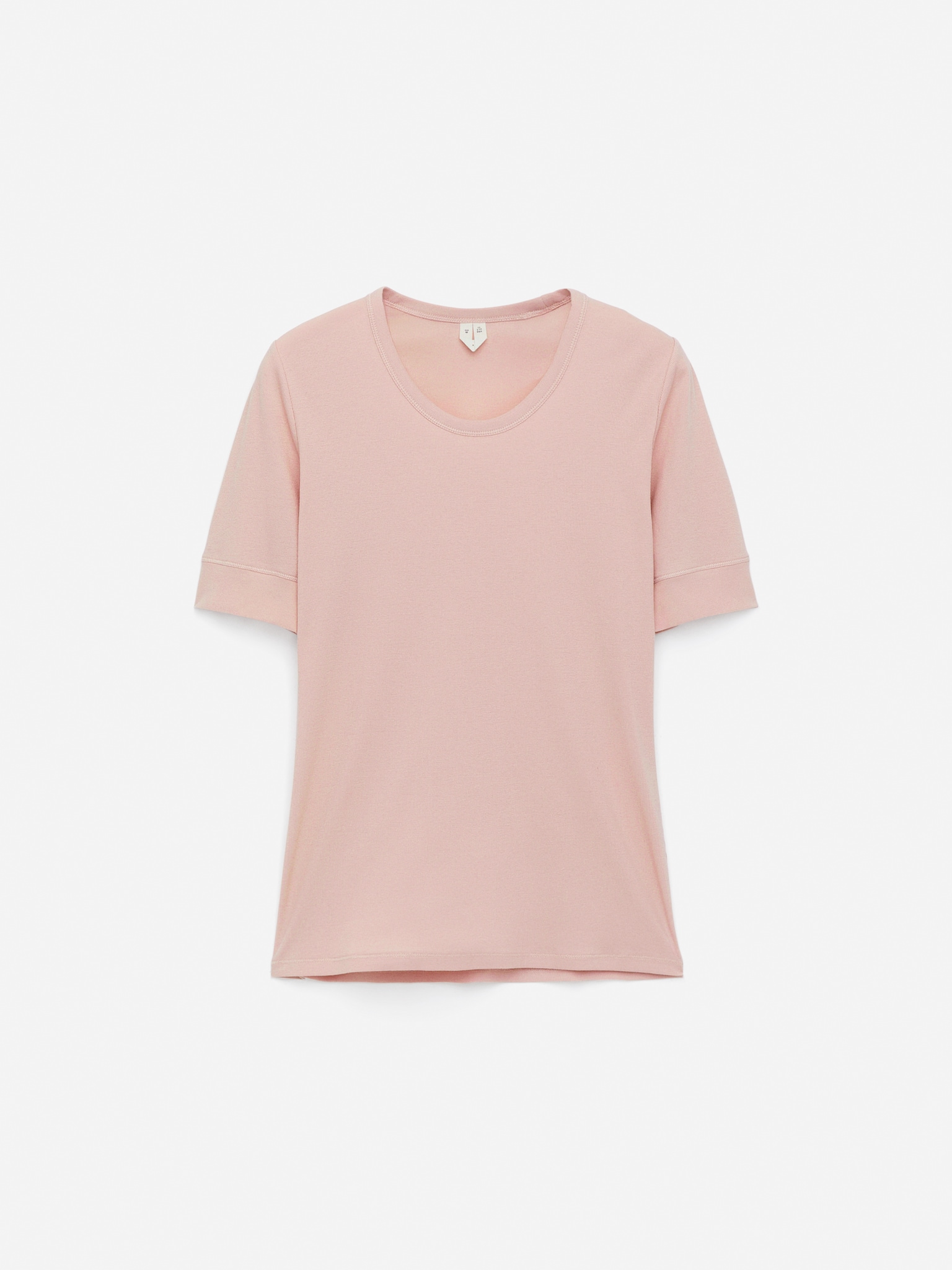 Prążkowany T-shirt - Zakurzony brzoskwiniowy/Biały - 2