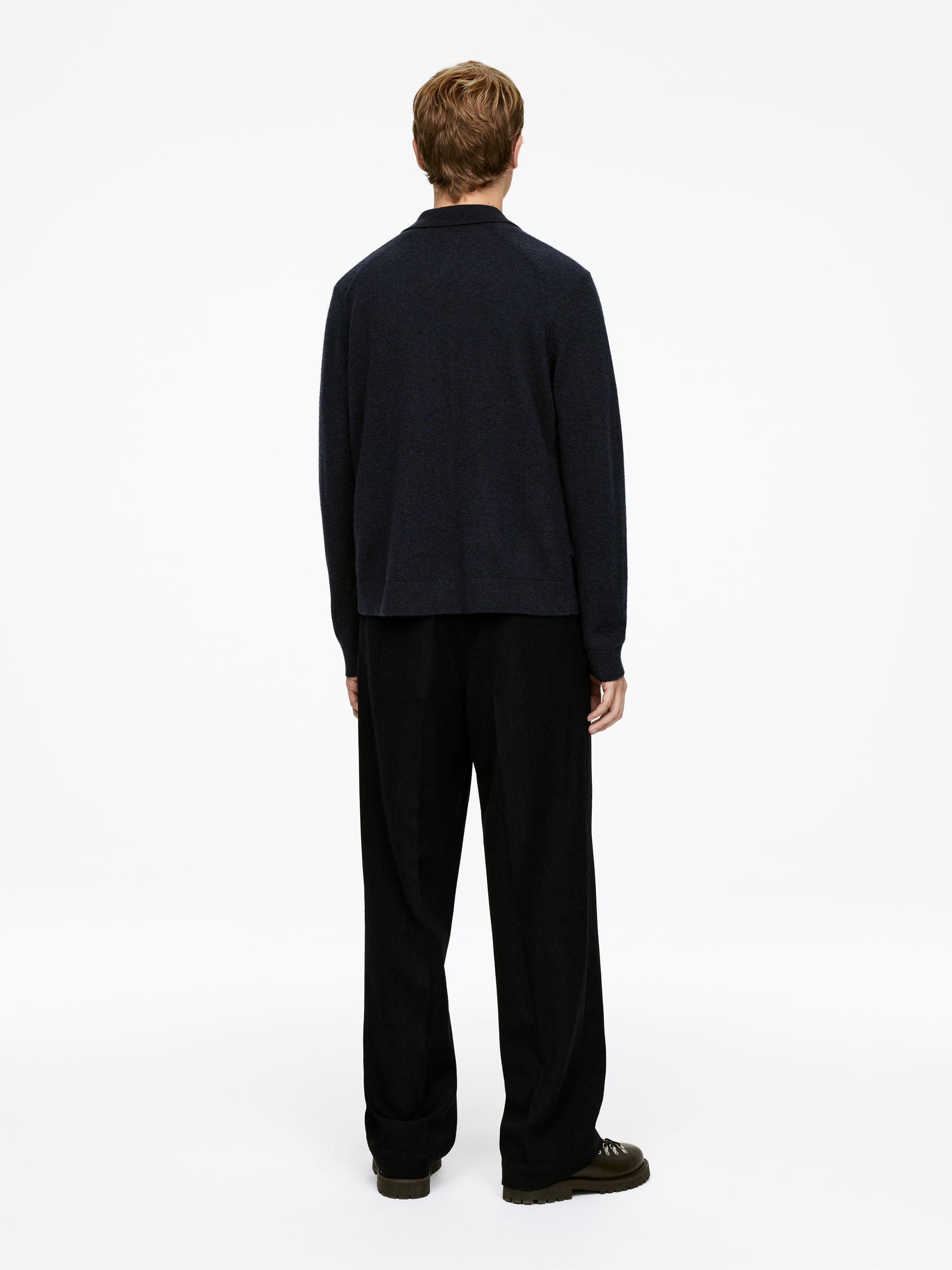 Lambs Wool Polo Cardigan - Dark Blue - Regular fit - Men - StillMedia/Lookbook - 3