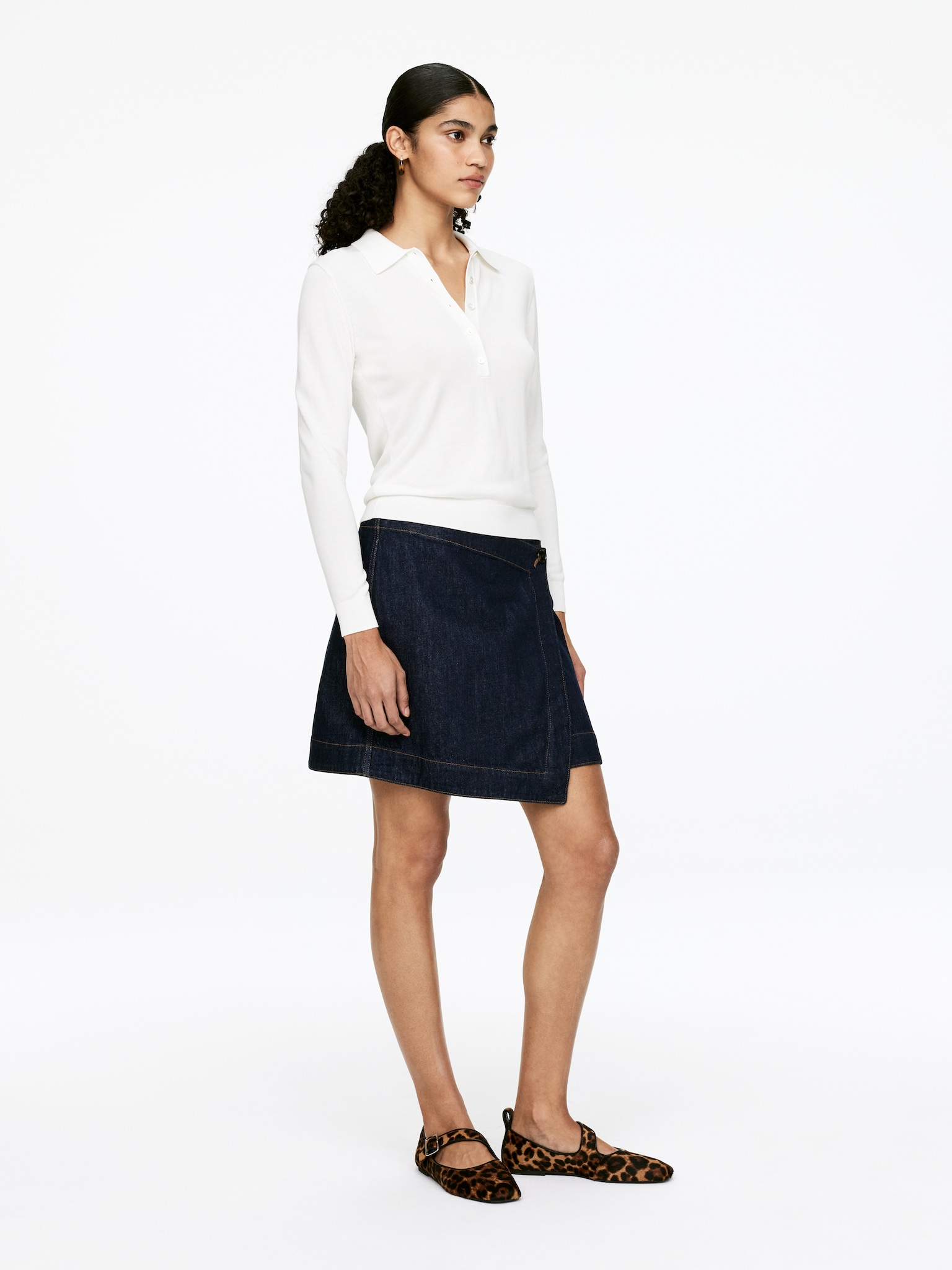 Denim Wrap Skirt - Dark Blue - 3