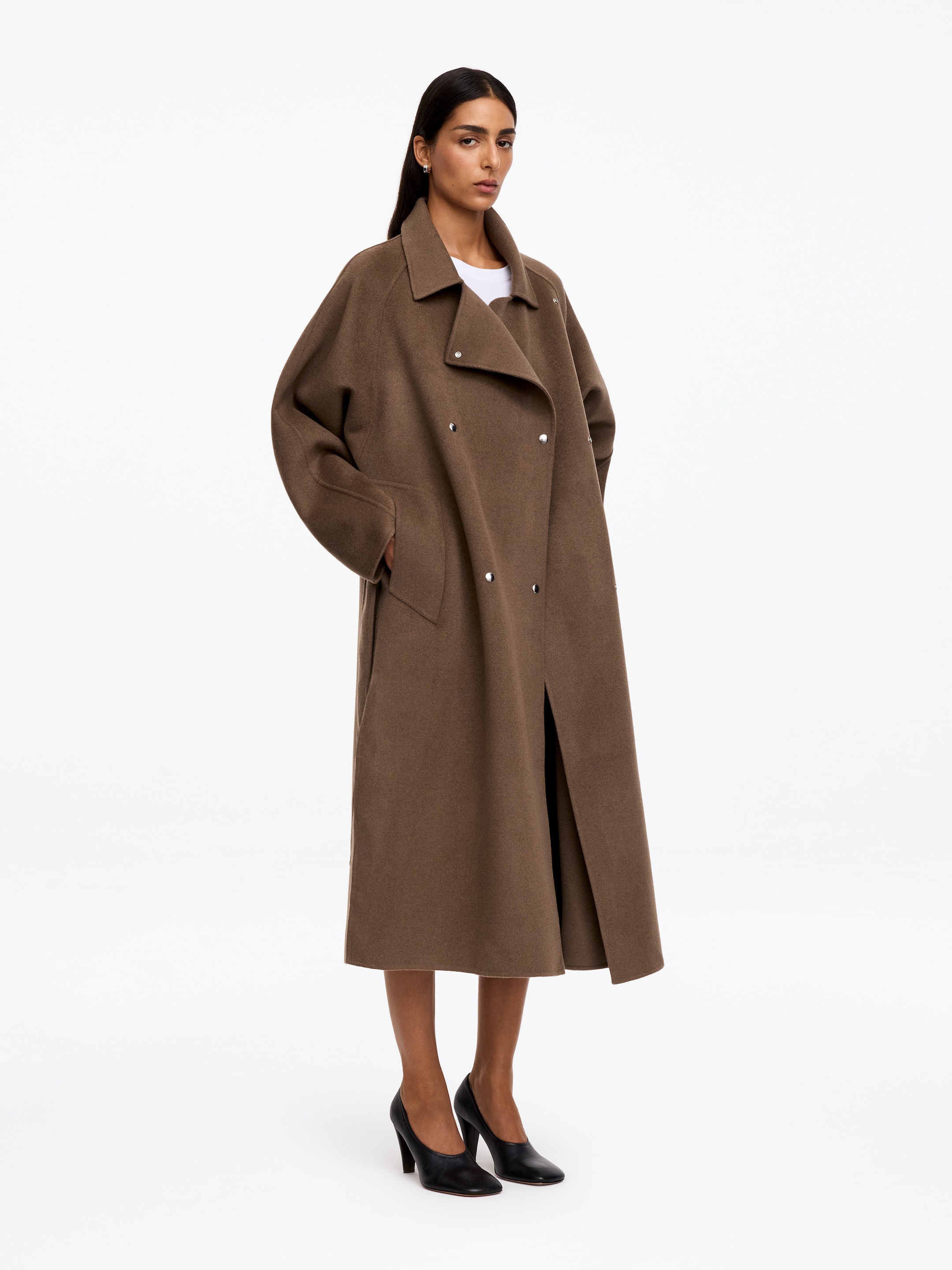 Doubleface-Mantel aus Wollmischung - Dunkles Graubraun - Relaxed Fit - women - StillMedia/Lookbook - 4
