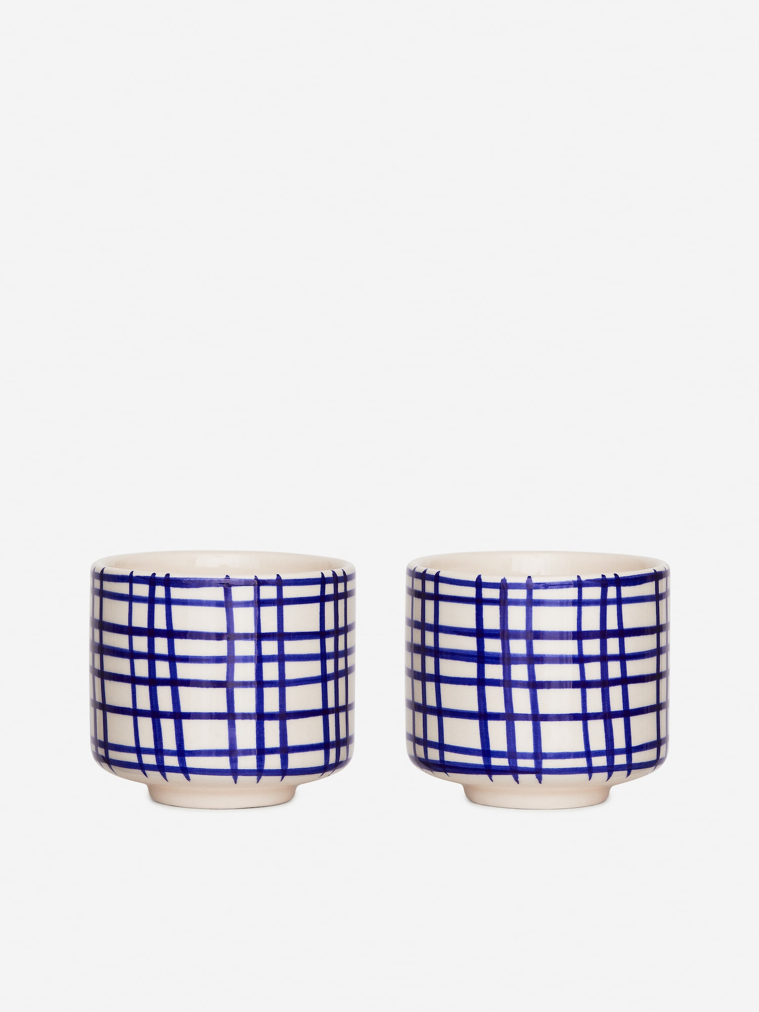 Set da 2 tazze in grès porcellanato - Quadri blu/Schizzo rosa/Bianco sporco/Schizzo blu/Blu/Bianco