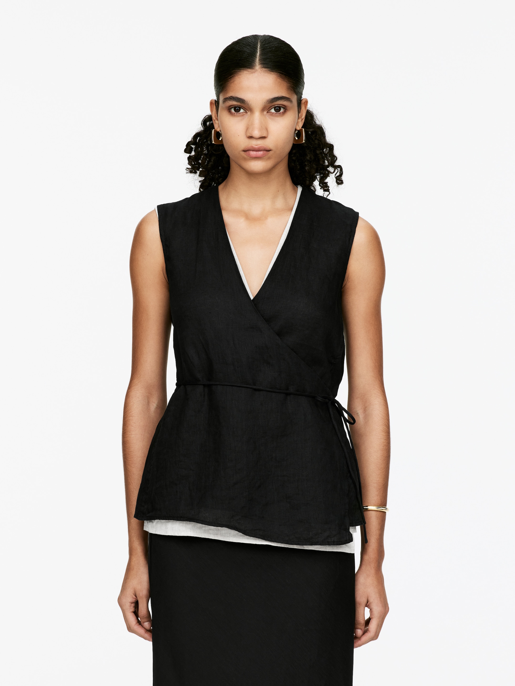 Agrandir l'image: Haut cache-cœur en lin - Noir - FEMME | H&M FR 1