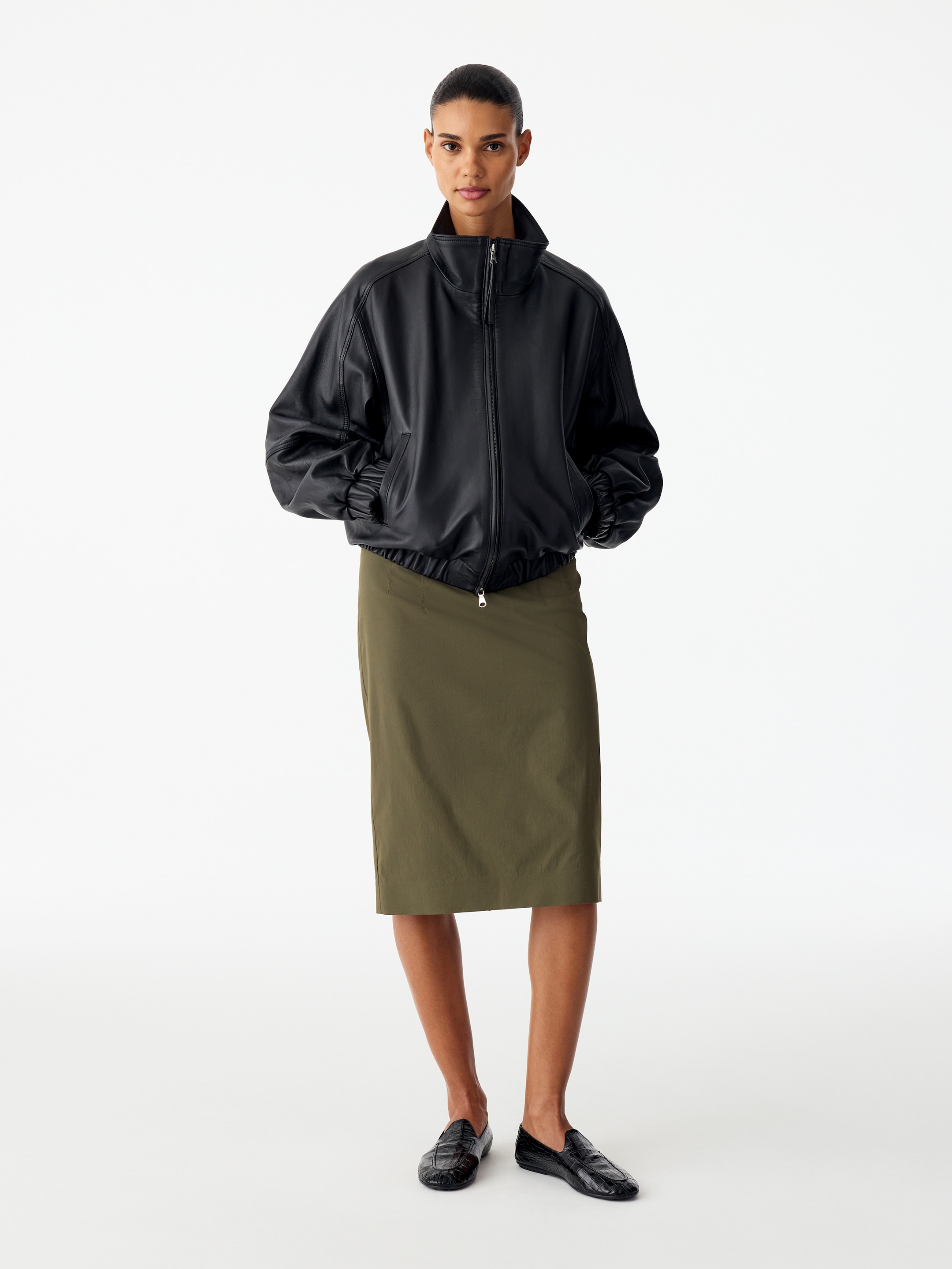 Stretch Cotton-Blend Skirt - Khaki Green - Regular fit - women - StillMedia/Lookbook - 7