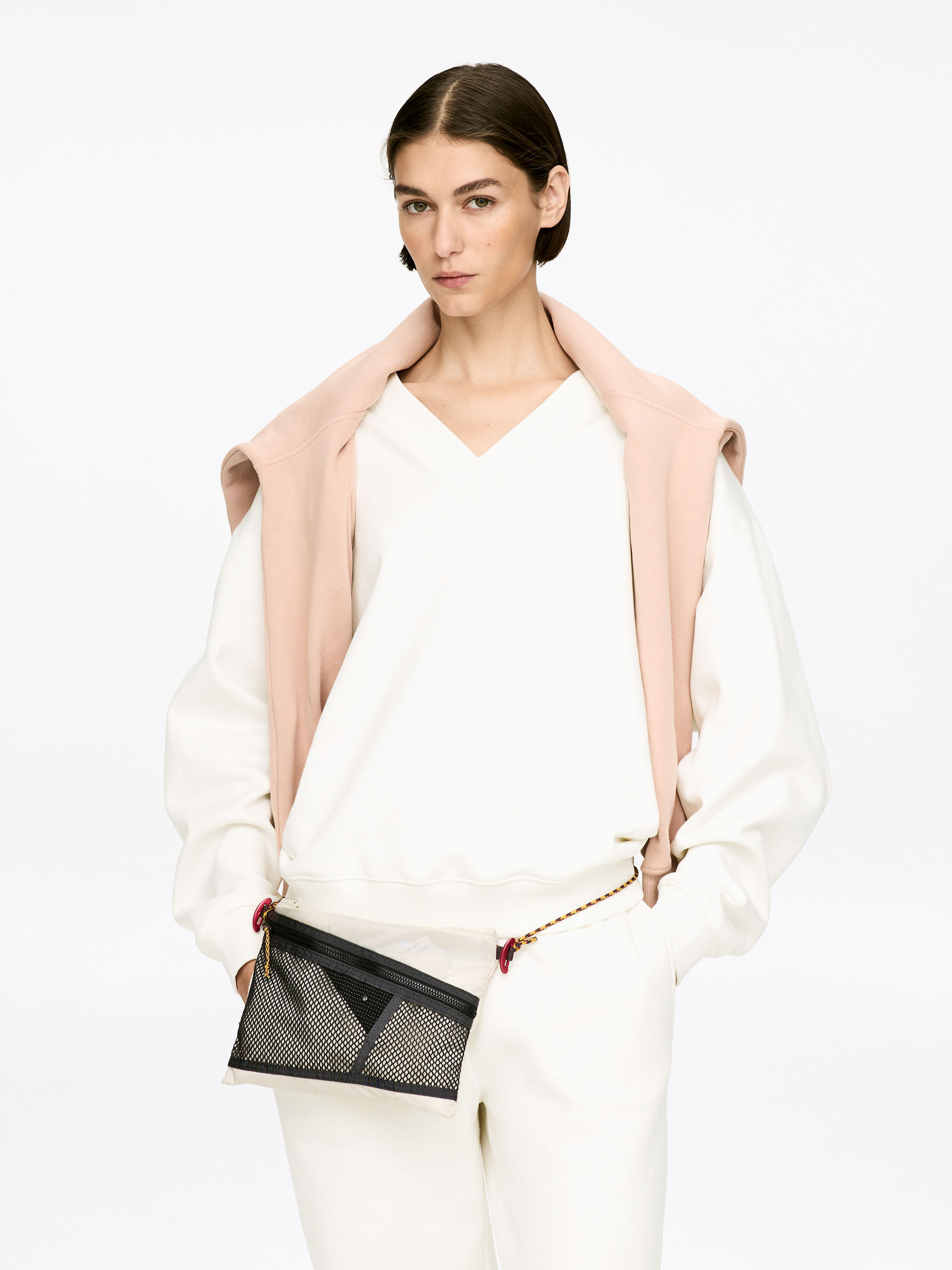 V-Neck Sweatshirt-#F4F3E9-17408