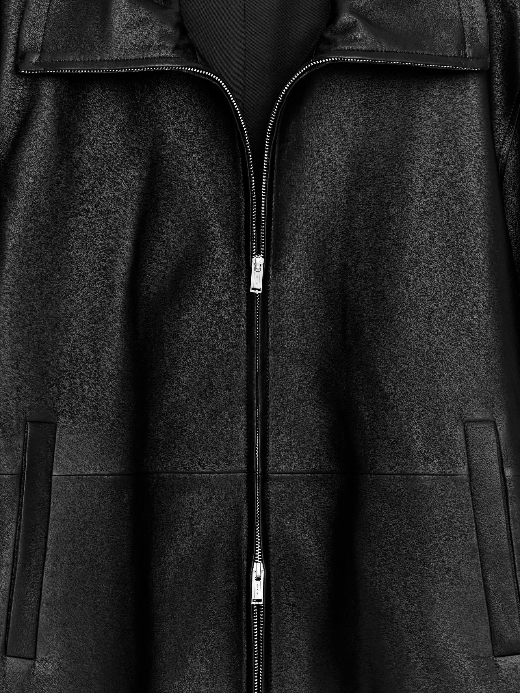 Funnel-Neck Leather Jacket - Black - Regular fit - Women - StillMedia/DescriptiveDetail - 1