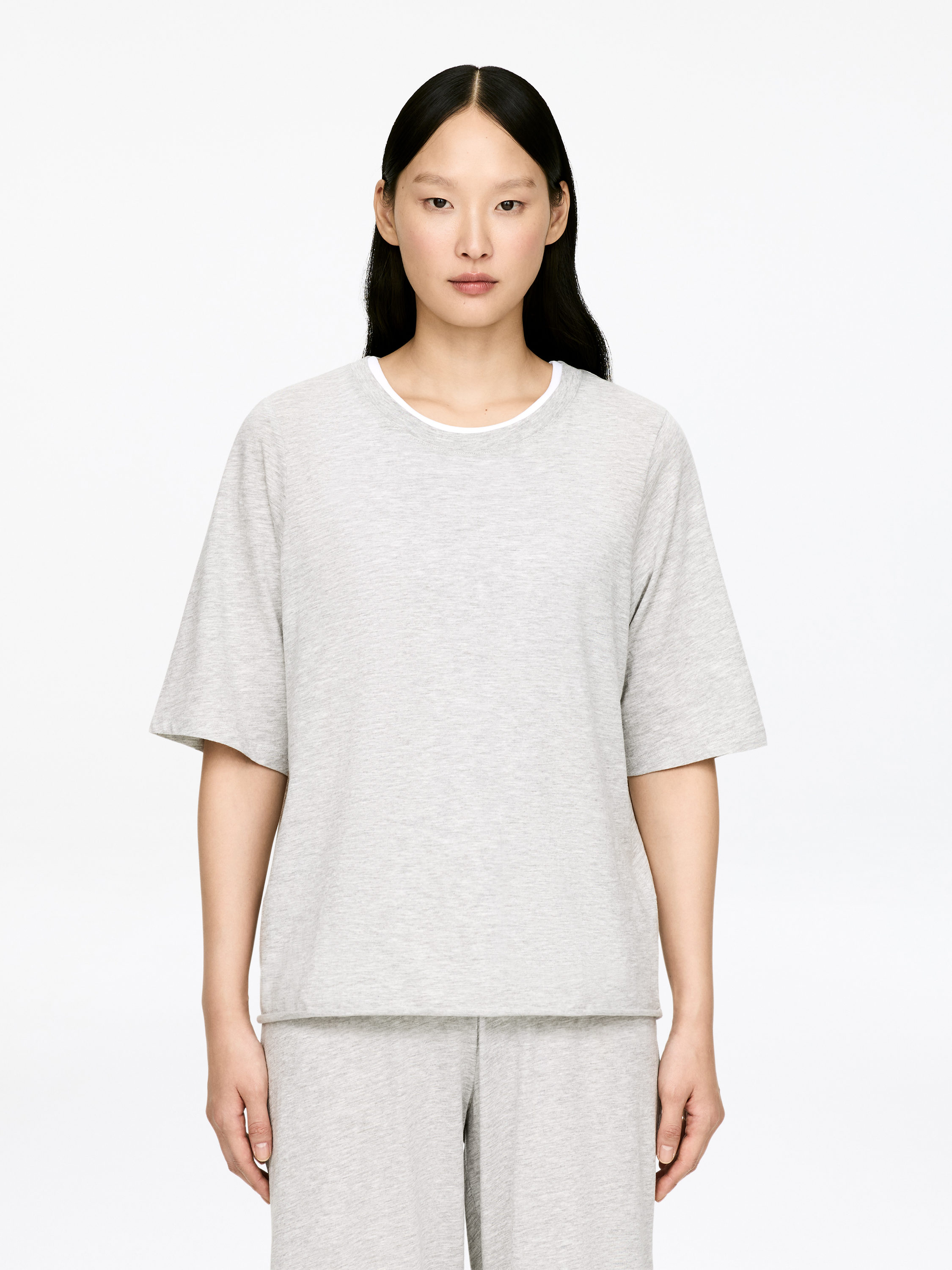 Drapy Cotton T-Shirt-#8D8E91-7652