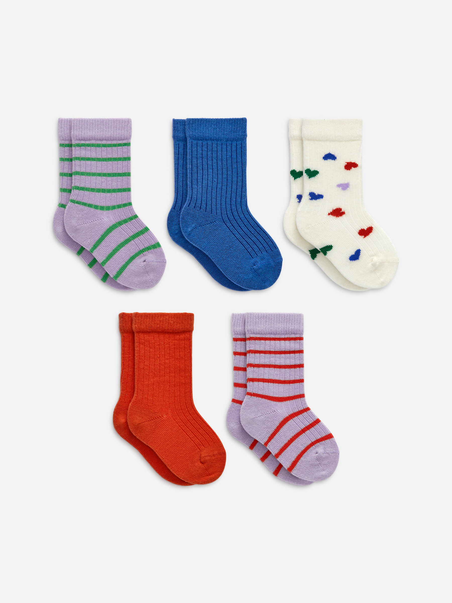 Rib Knit Baby Socks, 5 Pairs-#BD433F-16497