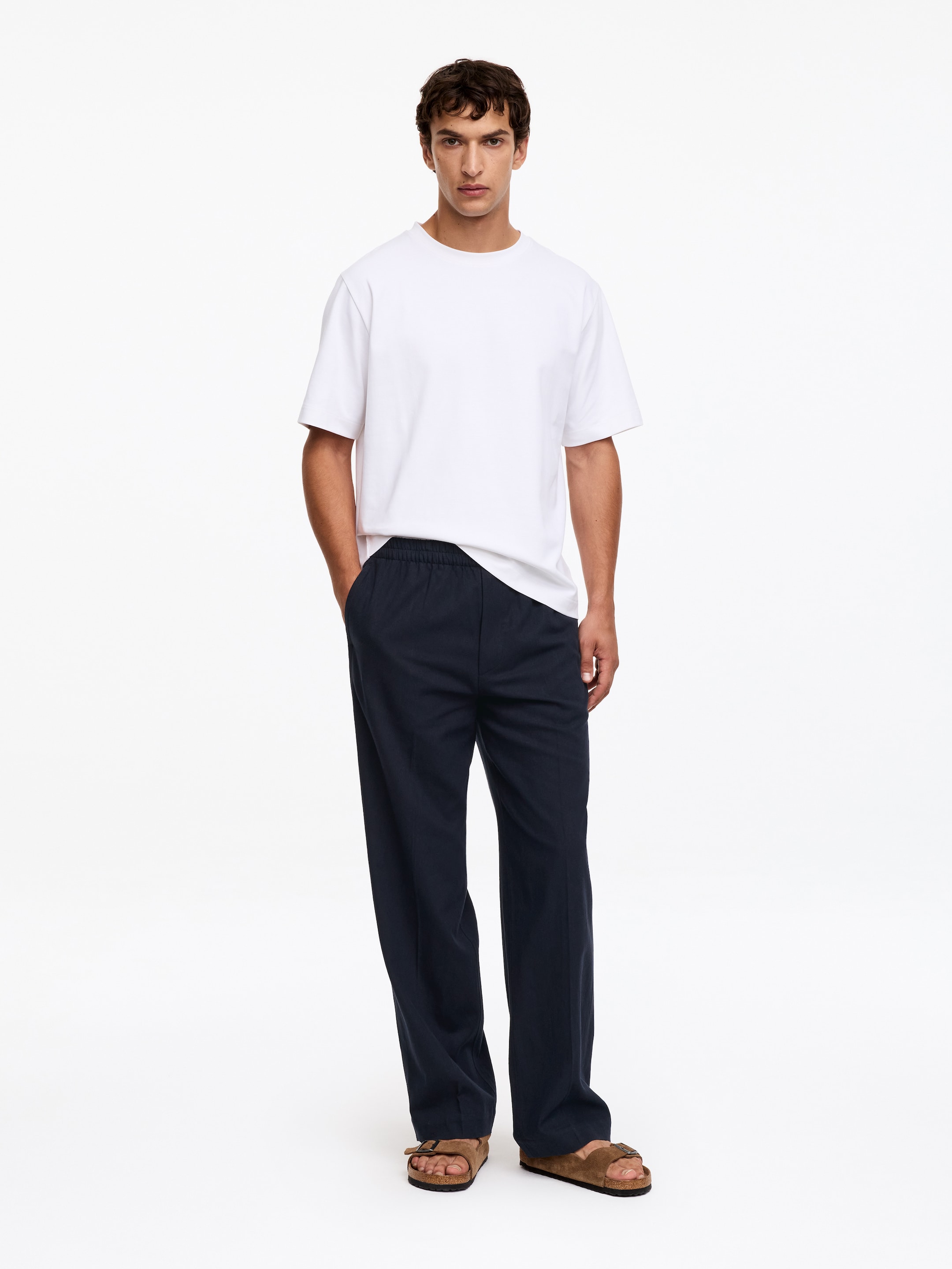 Loose Linen Blend Trousers - Dark Blue - Loose fit - Men - StillMedia/Lookbook - 7