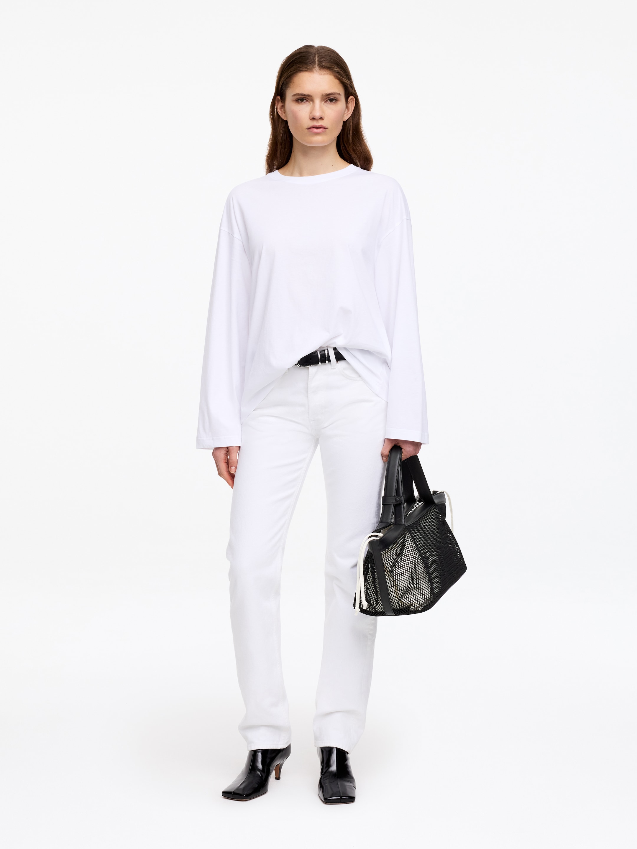 Siateczkowa torba typu tote ze skórzanym detalem - Czarny - Women - StillMedia/Lookbook - 7