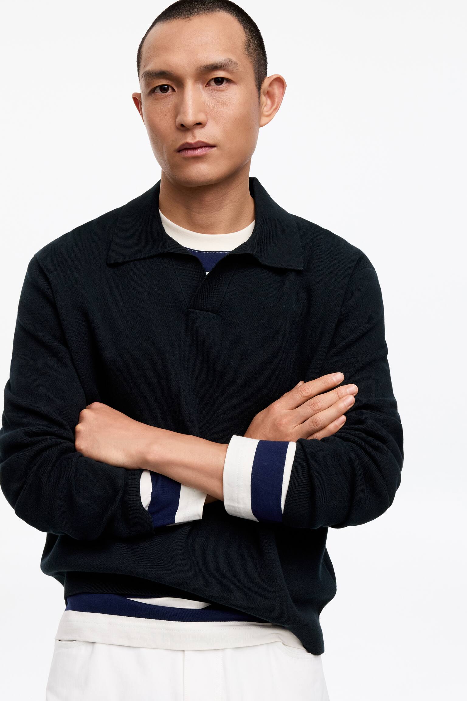 Finstickad polo shirt - Mörkblå/Brun/Khakigrön - 3