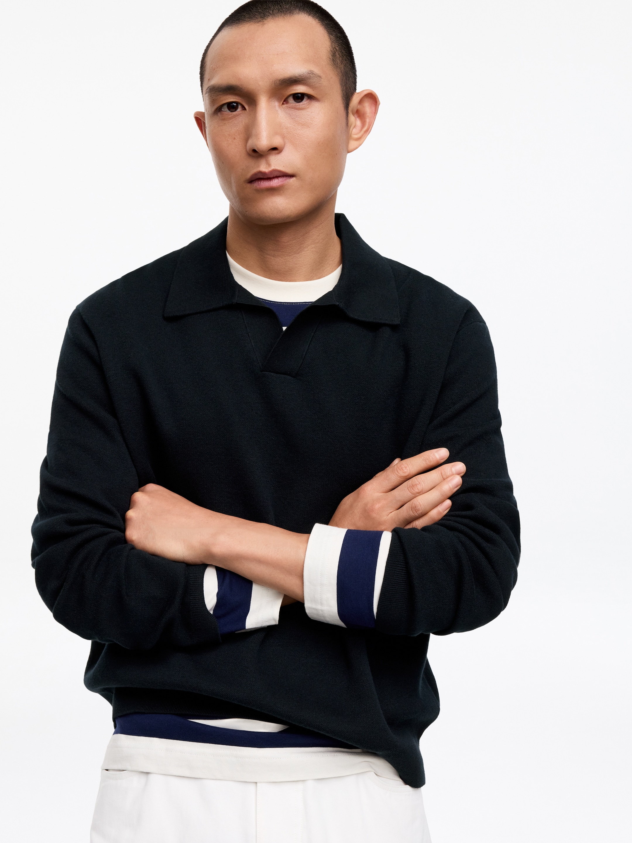 Cotton Silk Blend Polo Shirt - Dark Blue - Relaxed fit - Men - StillMedia/Lookbook - 6