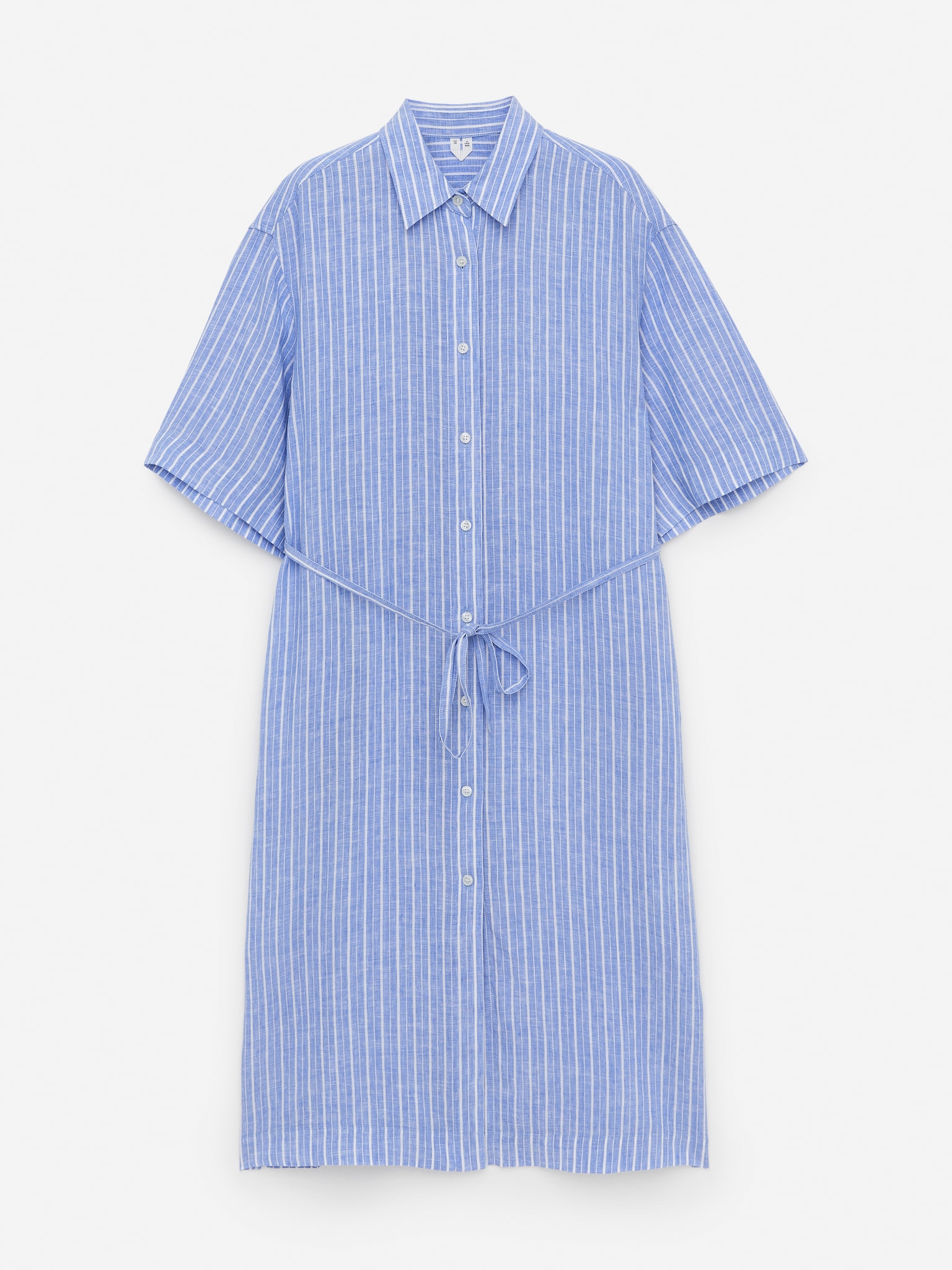Rochie cămașă din in - Albastru/Alb/Negru
