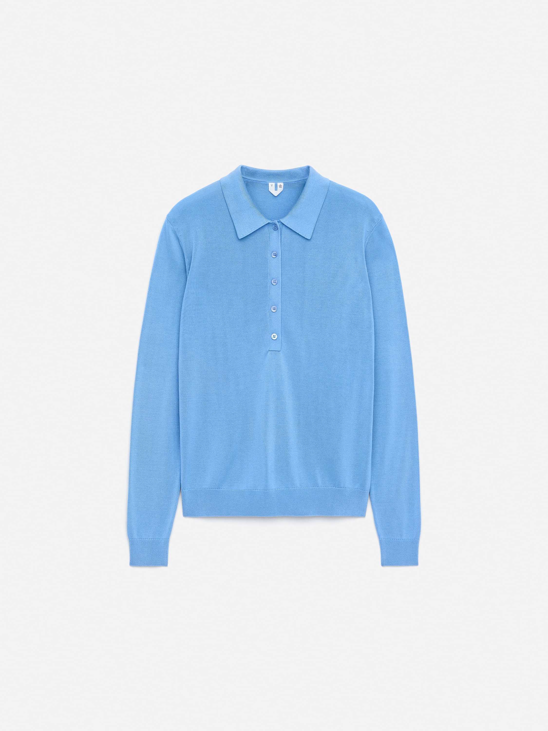 Knitted Polo Shirt - Light Blue/White