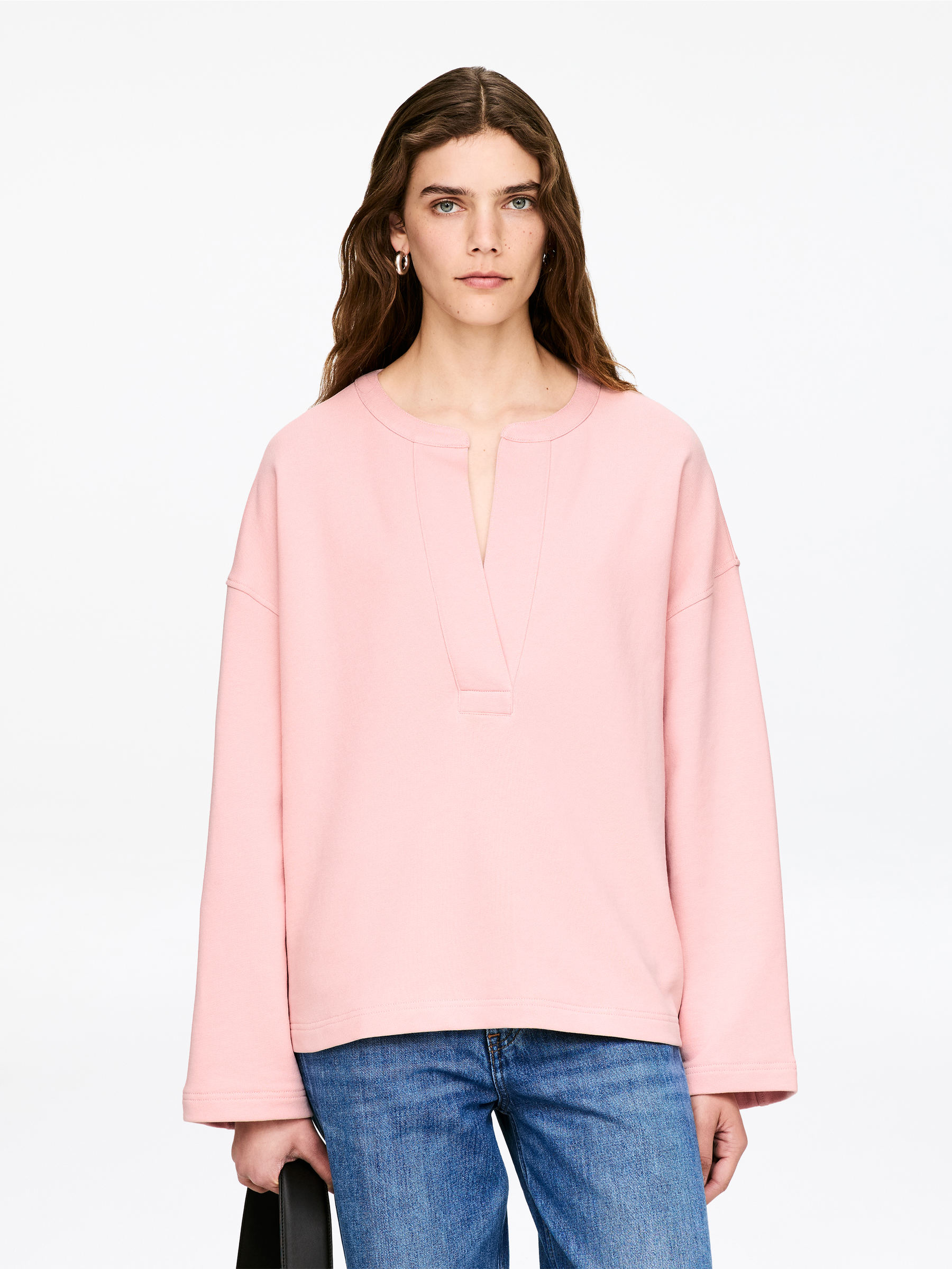 Open-Placket Sweatshirt-#D6B8B9-18147
