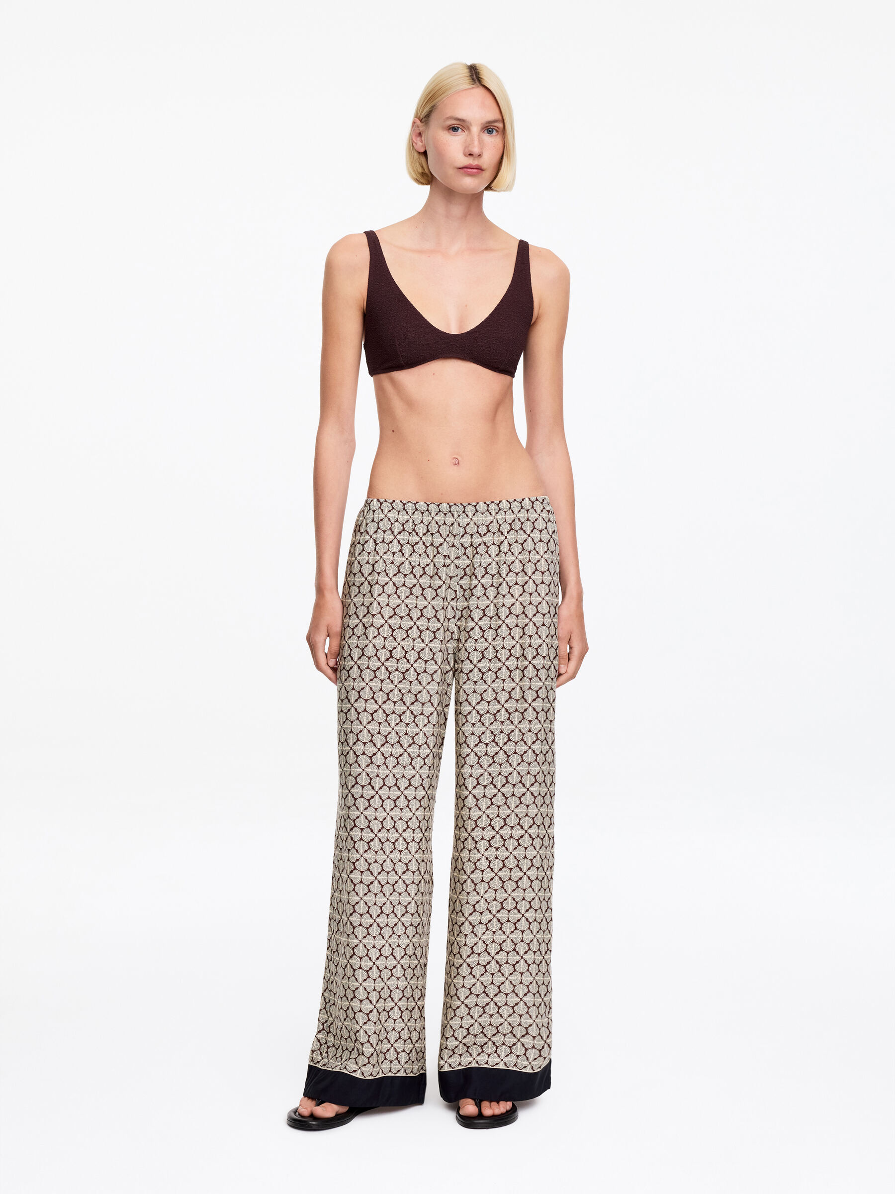 Lyocell Blend Drawstring Trousers-#493338-19256