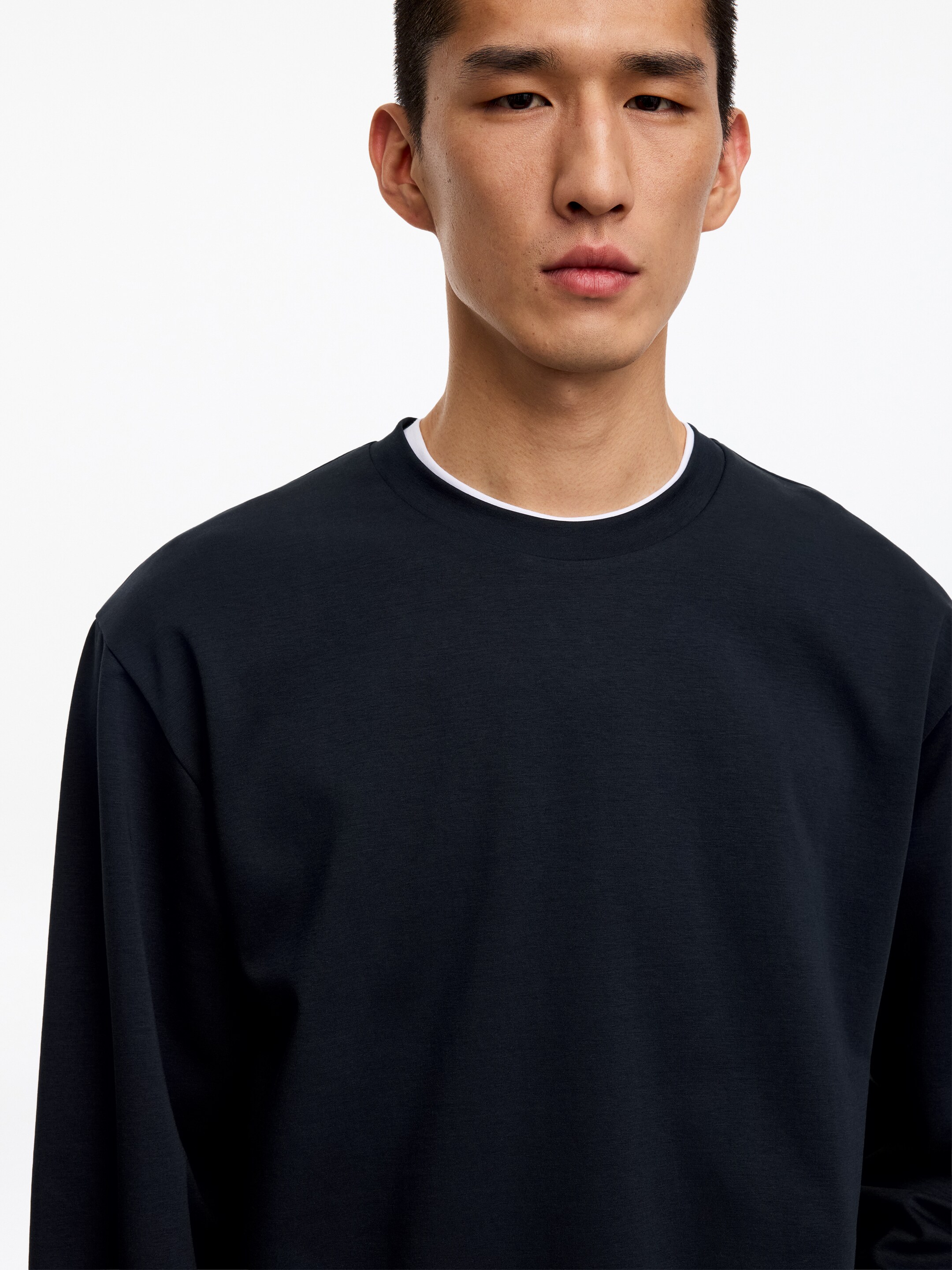 T-shirt z długim rękawem z dzianiny interlock - Ciemnoniebieski - Fason swobodny - Men - StillMedia/Lookbook - 3