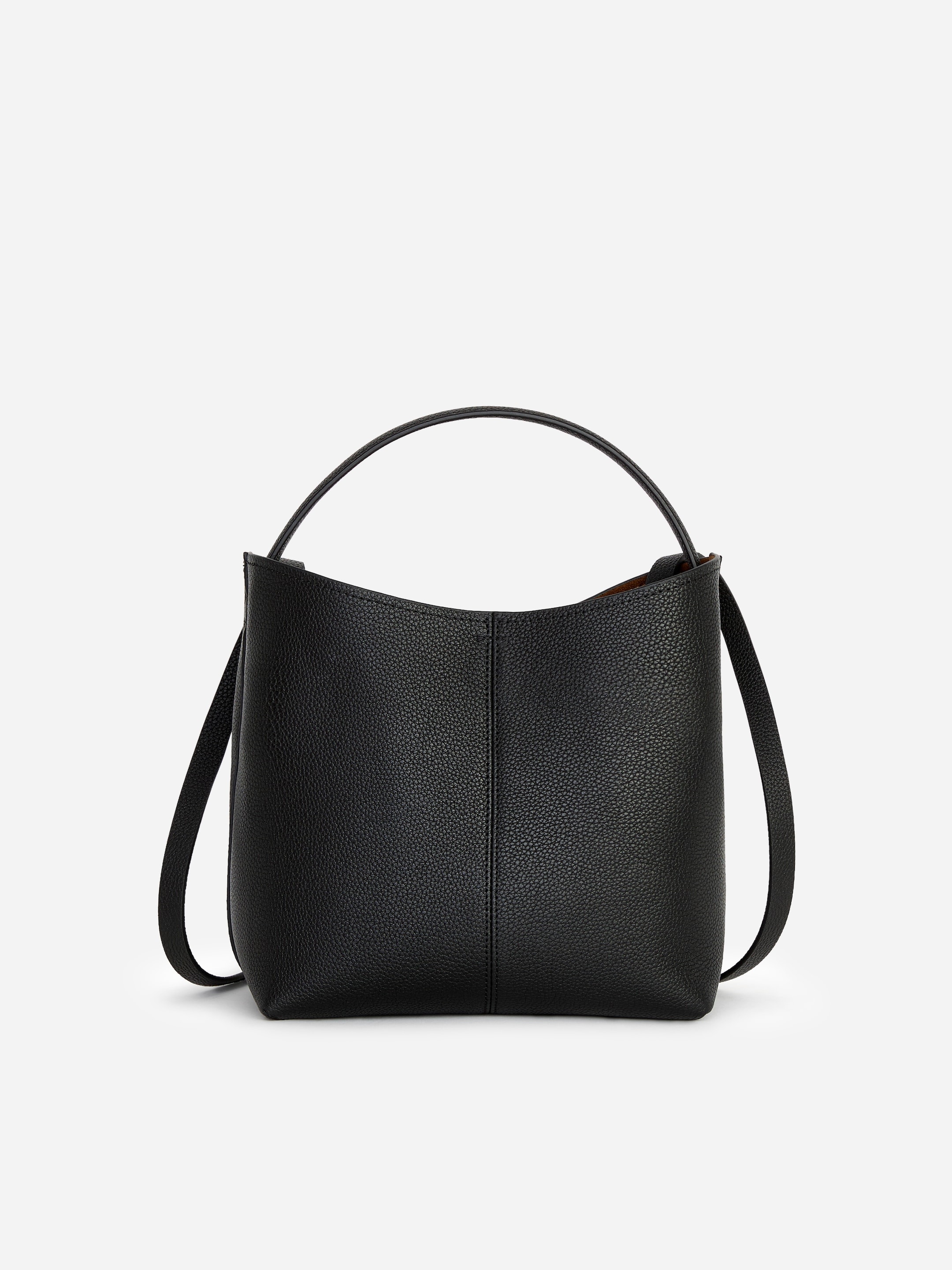 Small Leather Bucket Bag-Black-20587