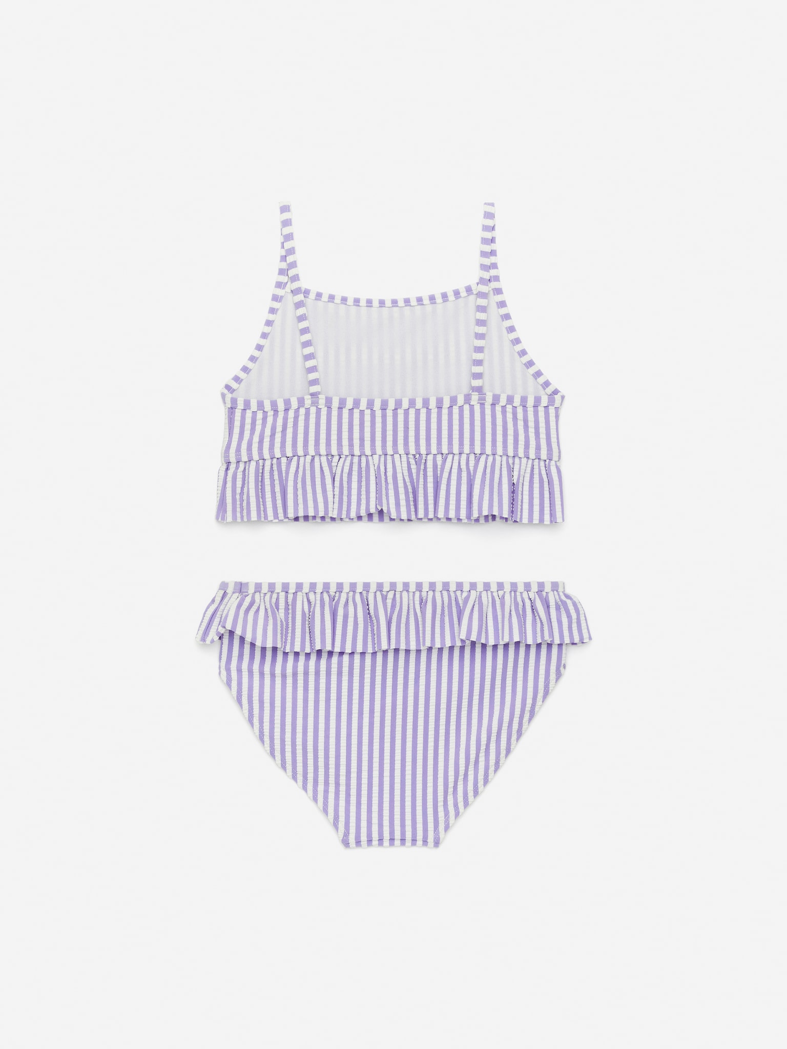 Seersucker-Bikini mit Rüschen - Flieder/weiß - 2
