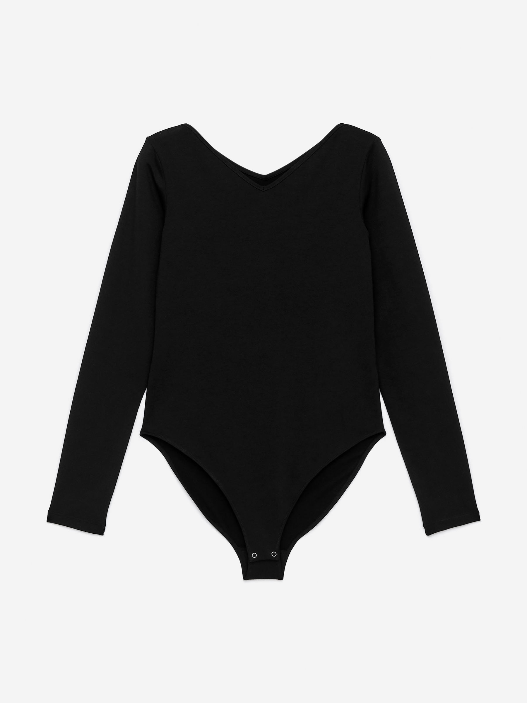 V-Neck Bodysuit-Black-16778