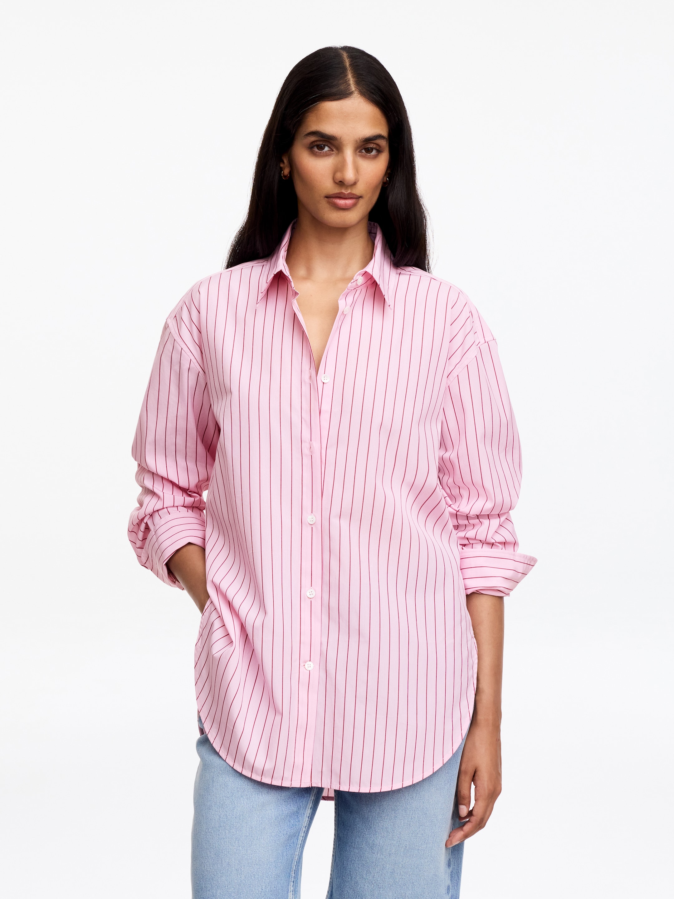 Relaxed-Fit Poplin Shirt-Pink-19566