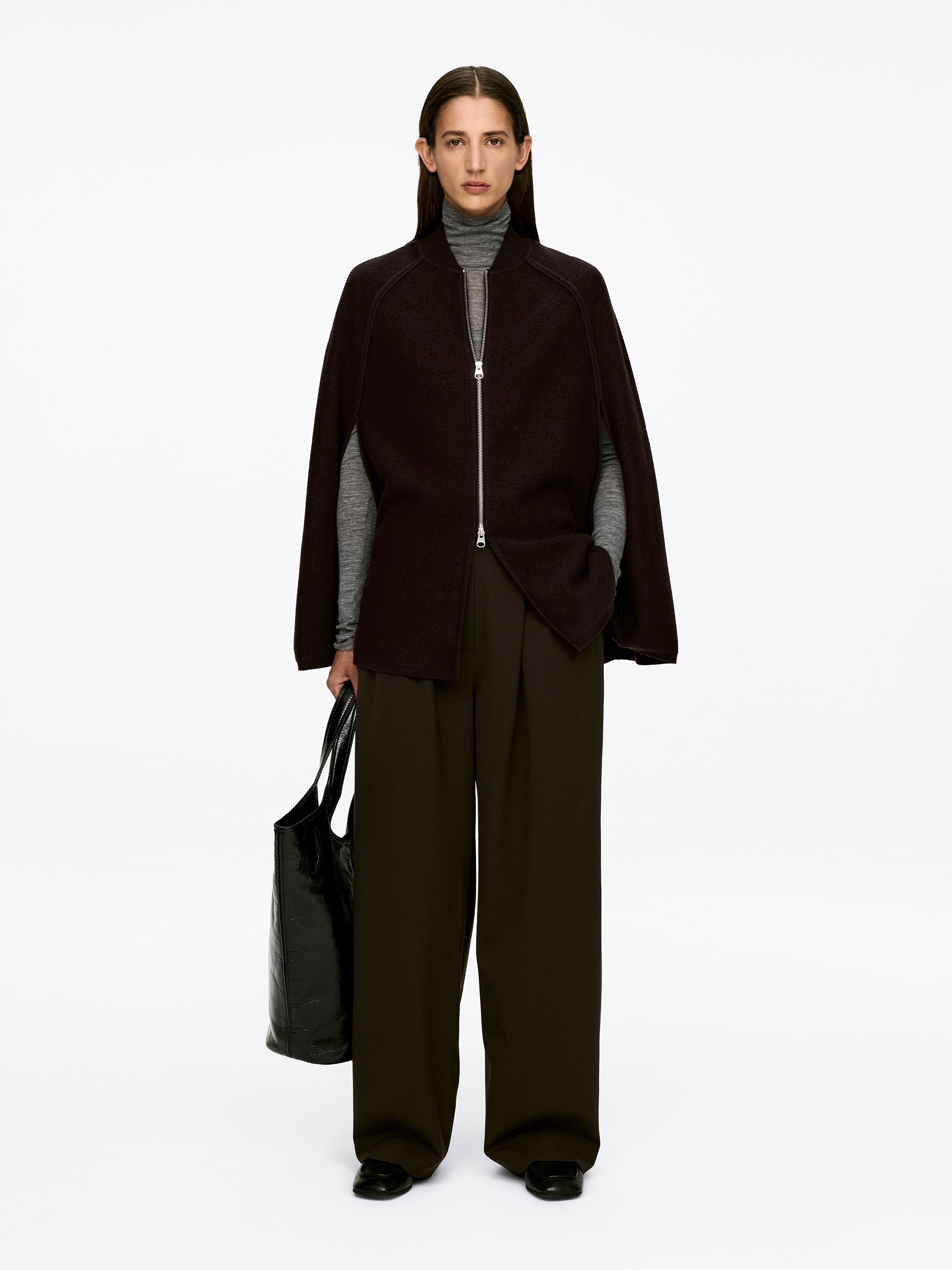 Pelerină din lână fiartă - Maro închis