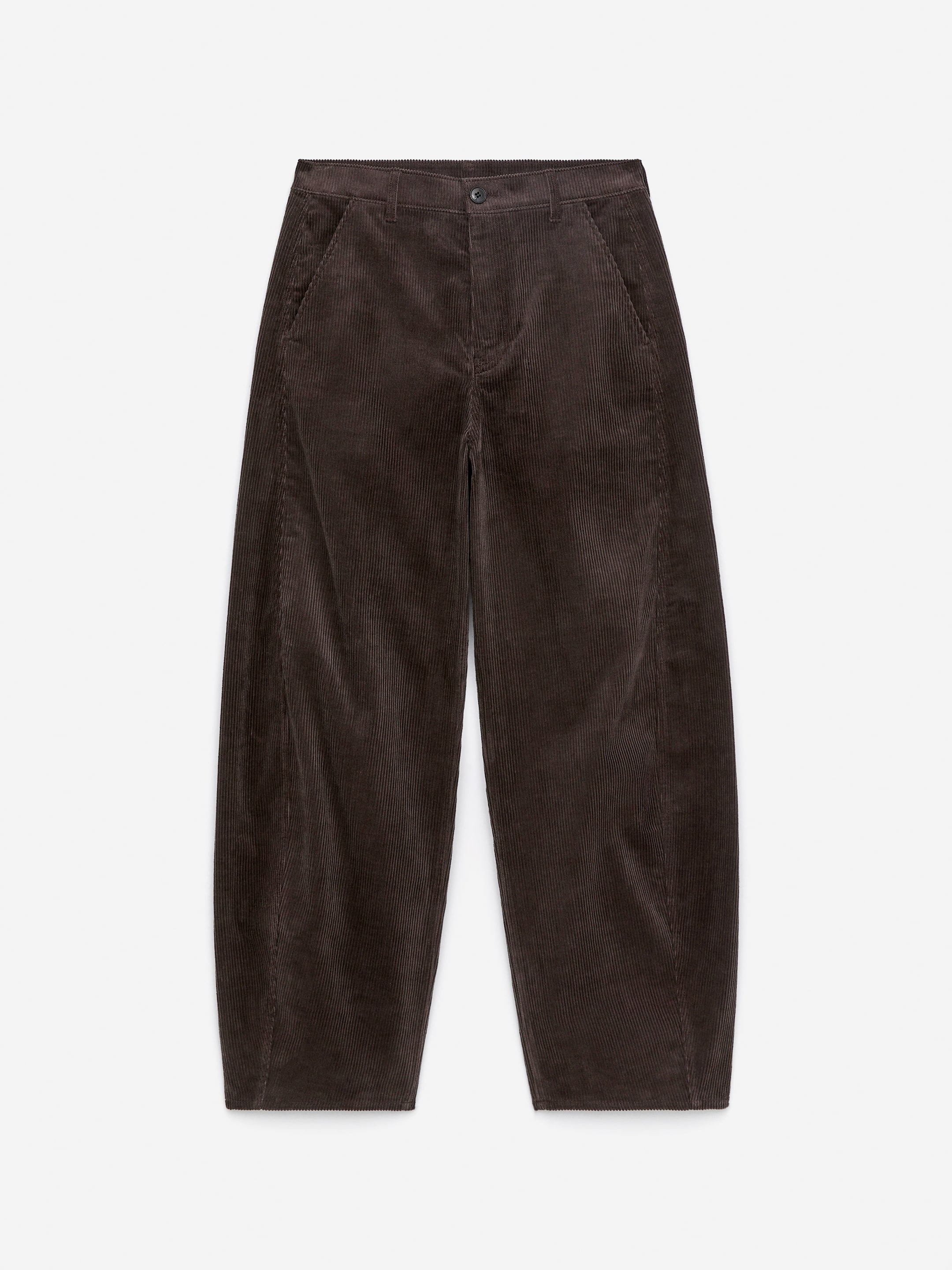 Barrel-Leg Corduroy Trousers-Brown-16235