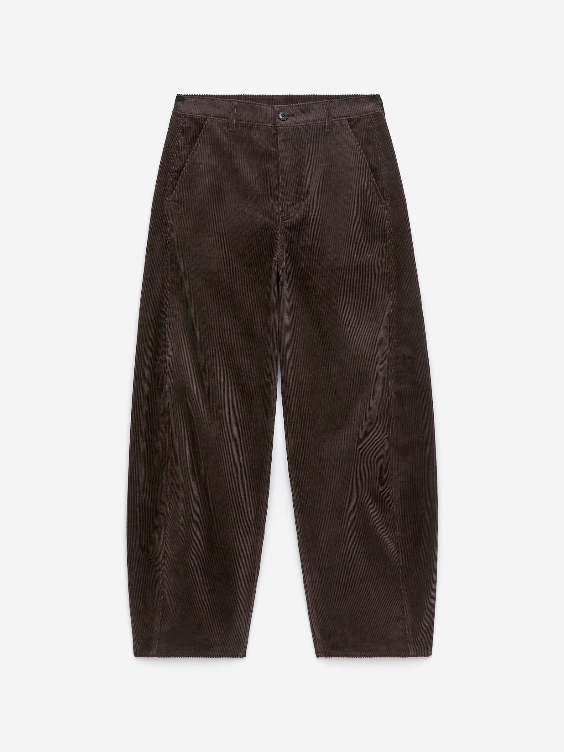 Barrel-Leg Corduroy Trousers-#3F3838-16235