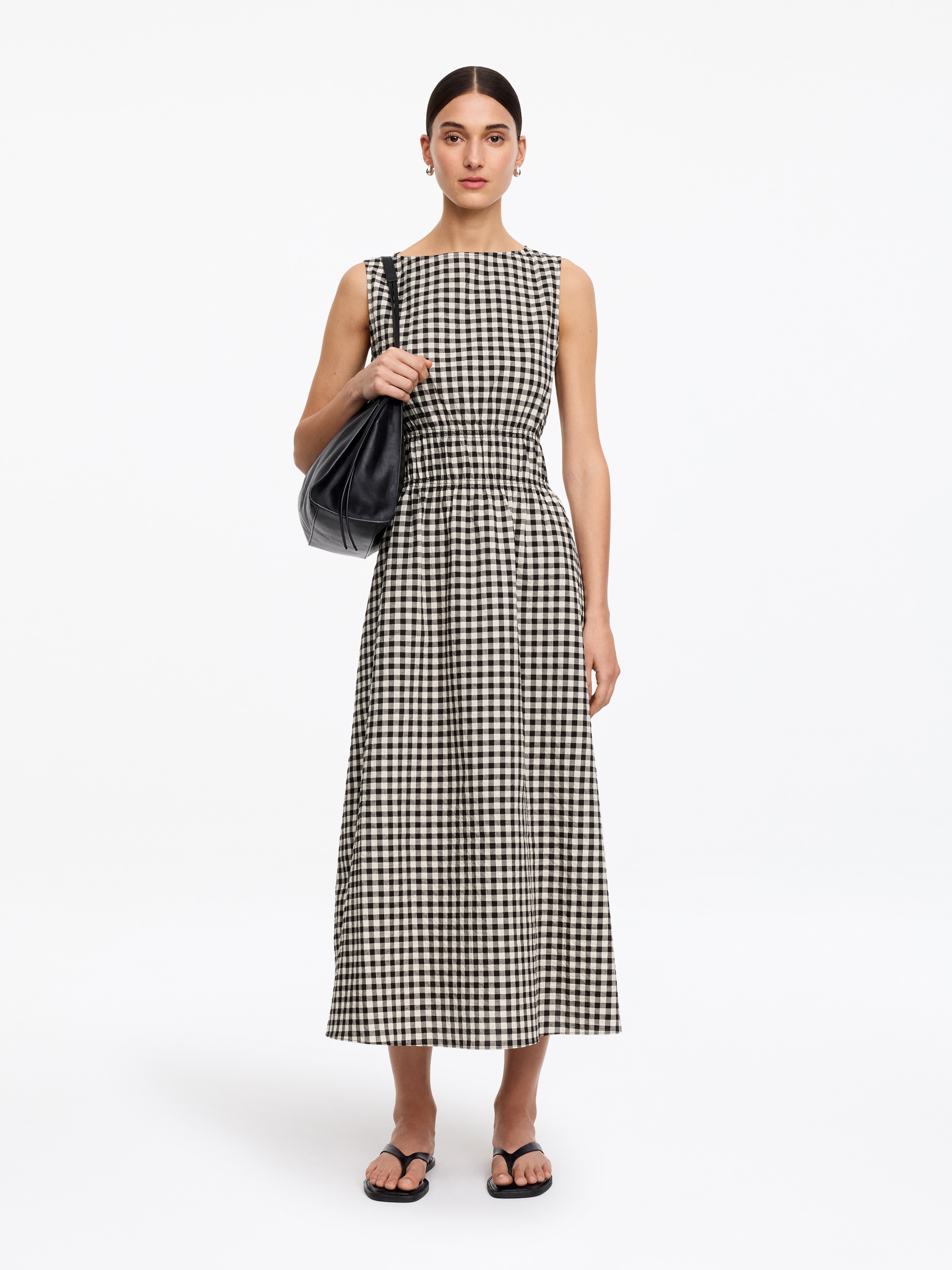 Kleid aus Seersucker-Weiß/Schwarz