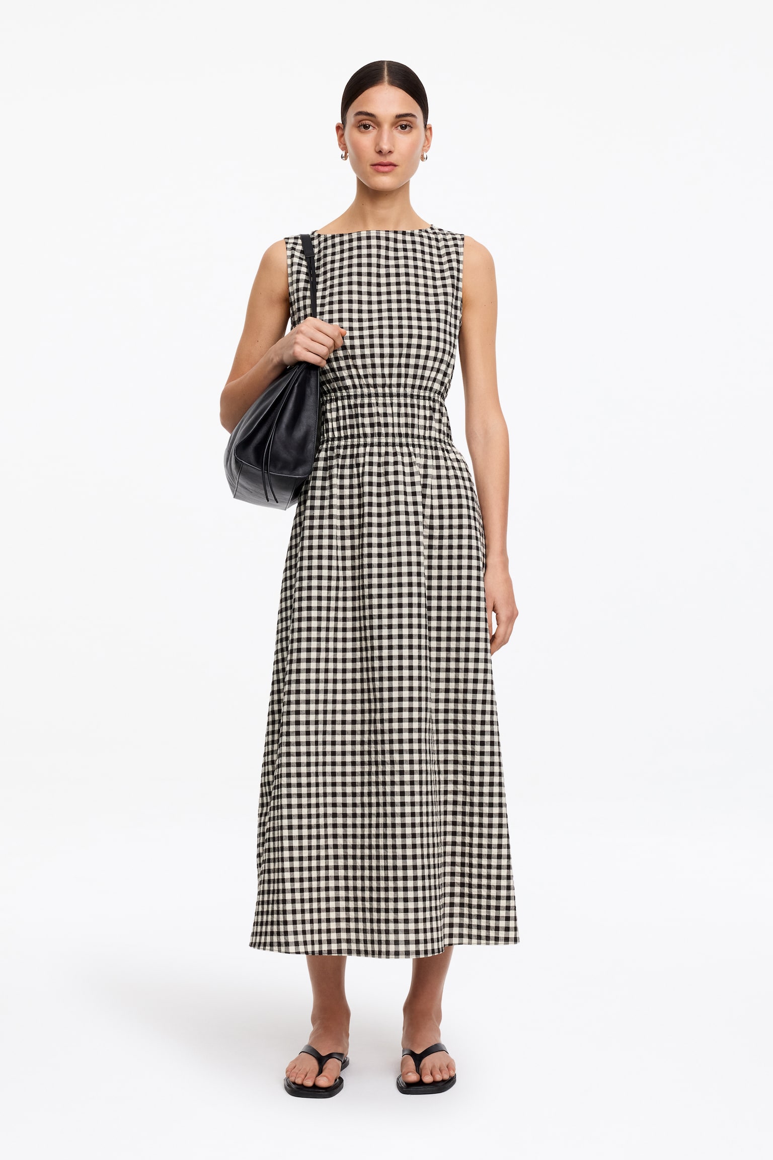 Kleid aus Seersucker-Weiß/Schwarz - 1