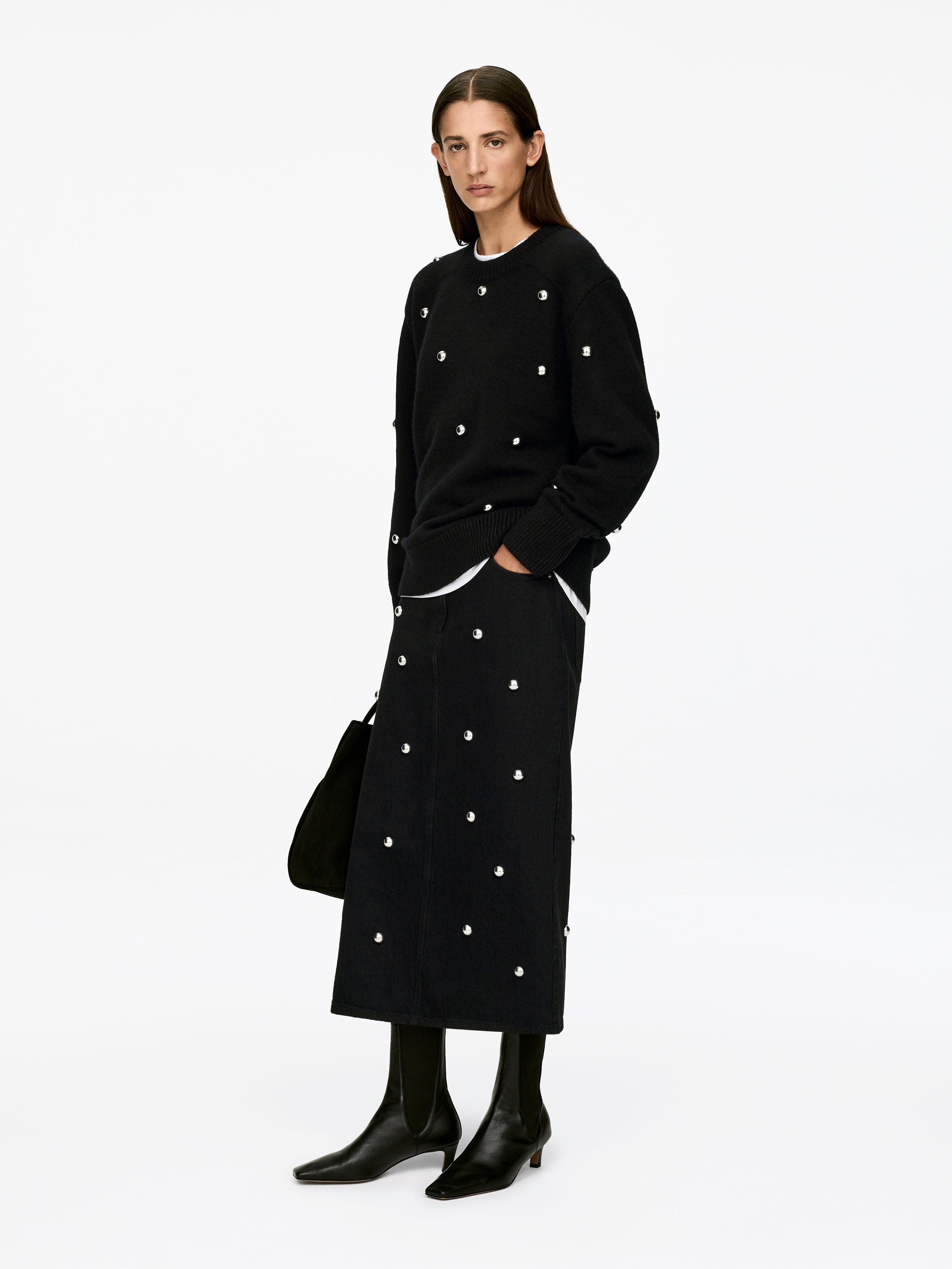 Studded Wool Jumper - Black - Loose fit - Women - StillMedia/Lookbook - 6
