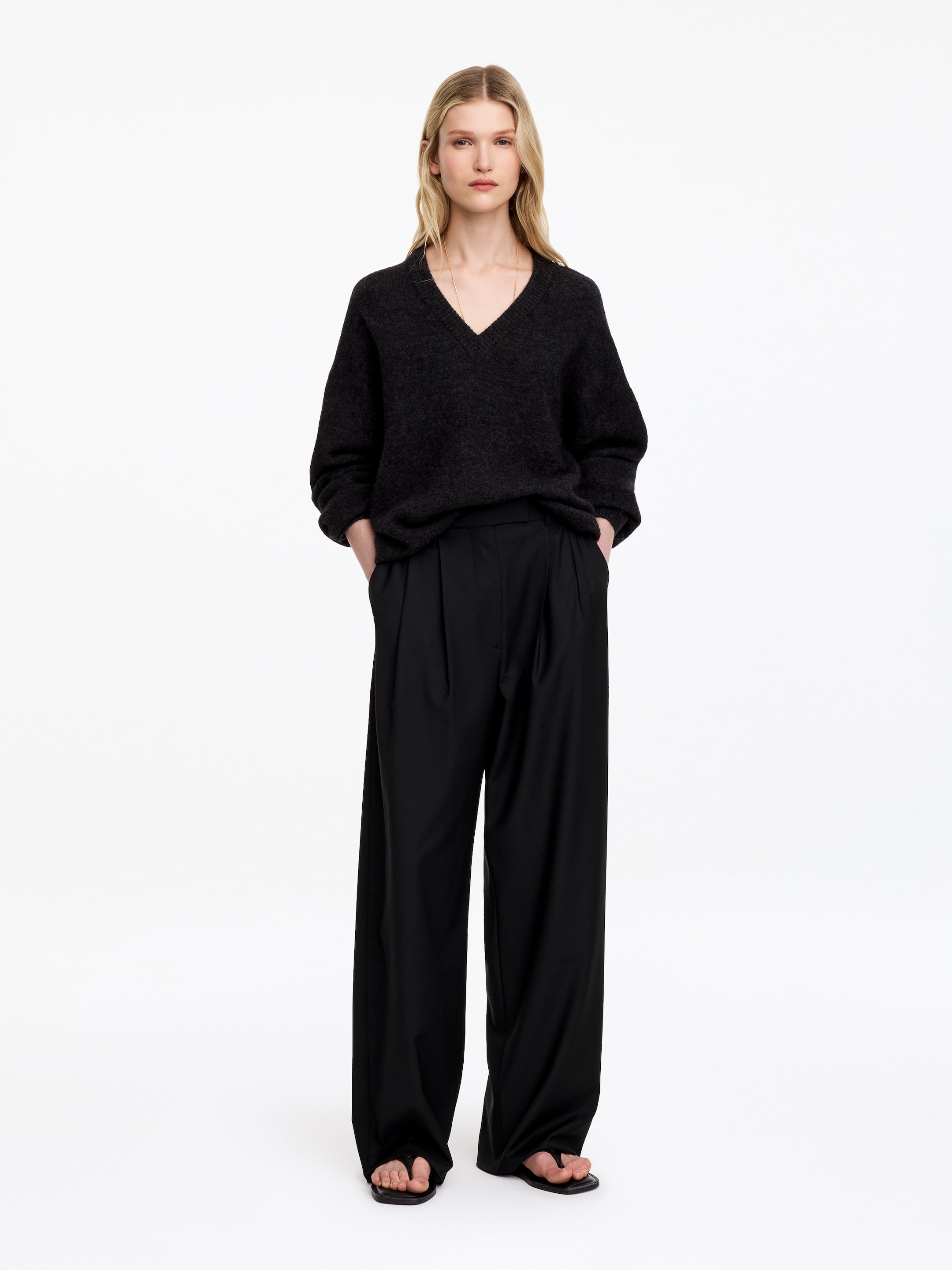 Wide Tailored Trousers-Black-18037