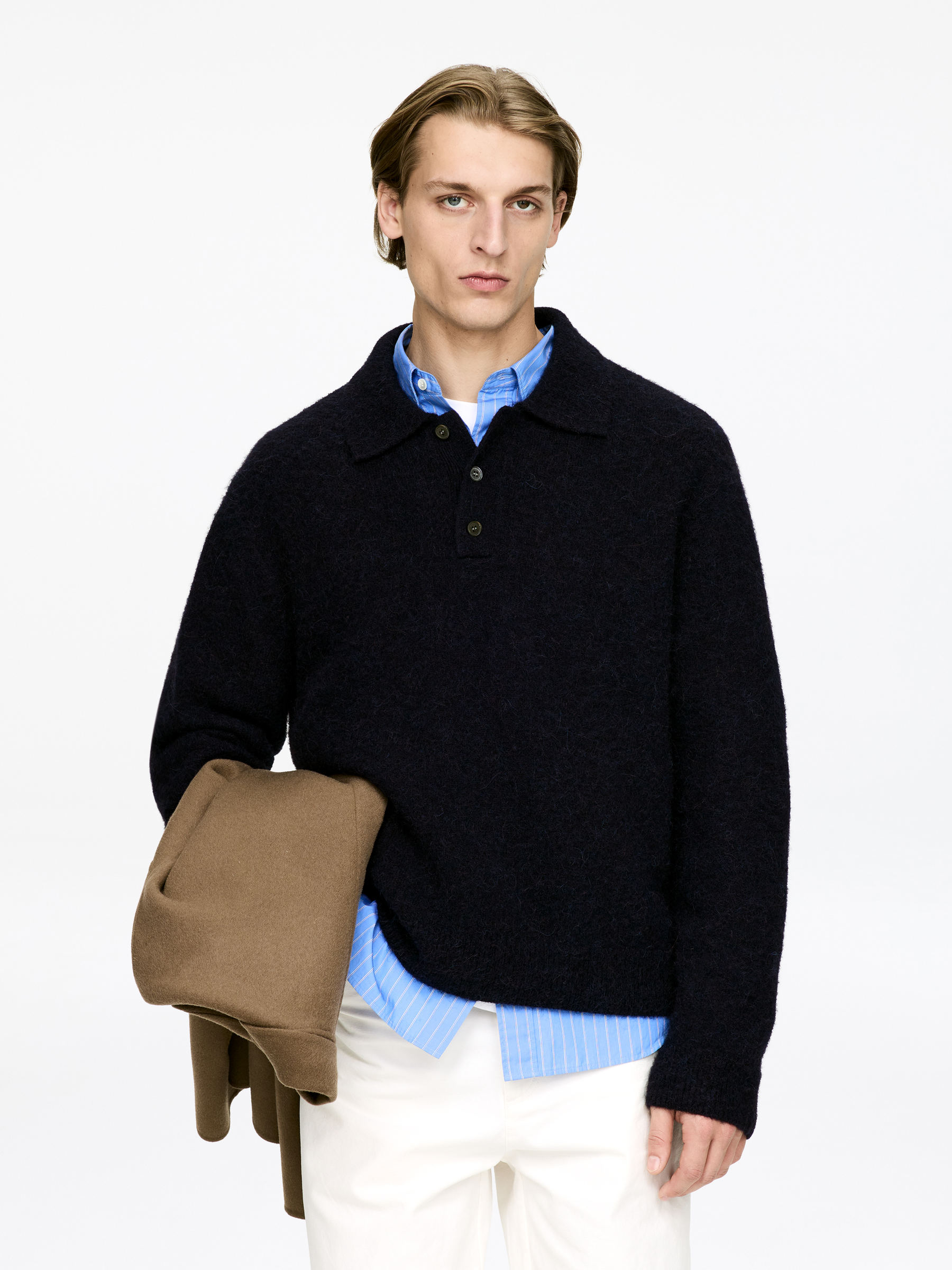 Alpaca Wool Blend Polo Shirt-#272930-17474