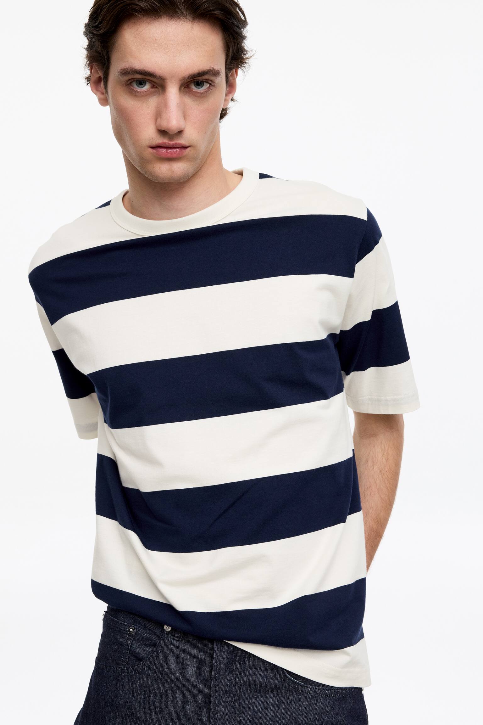 T-shirt i bomull - Blå/vit/Grön/vit - 8