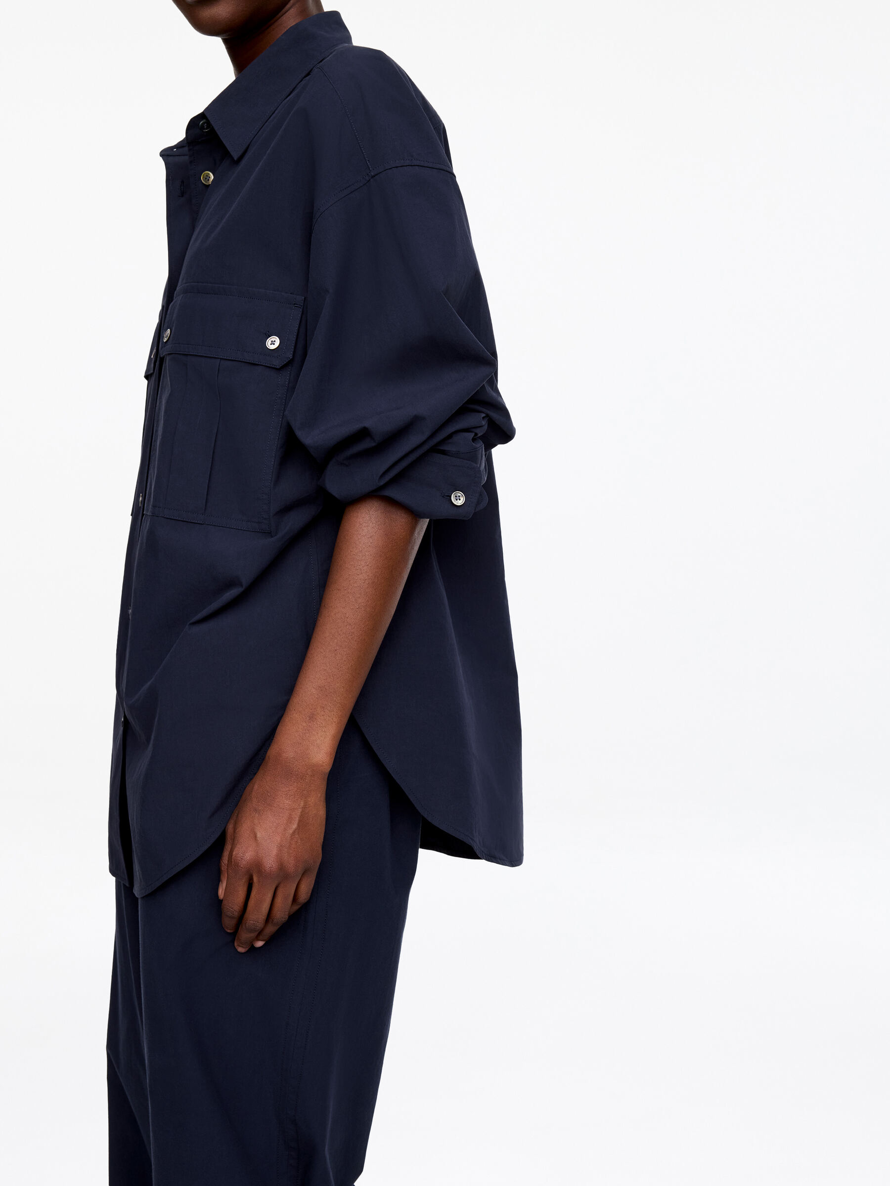 Chemise utilitaire en coton - Bleu foncé - Loose fit - Femme - StillMedia/Lookbook - 3