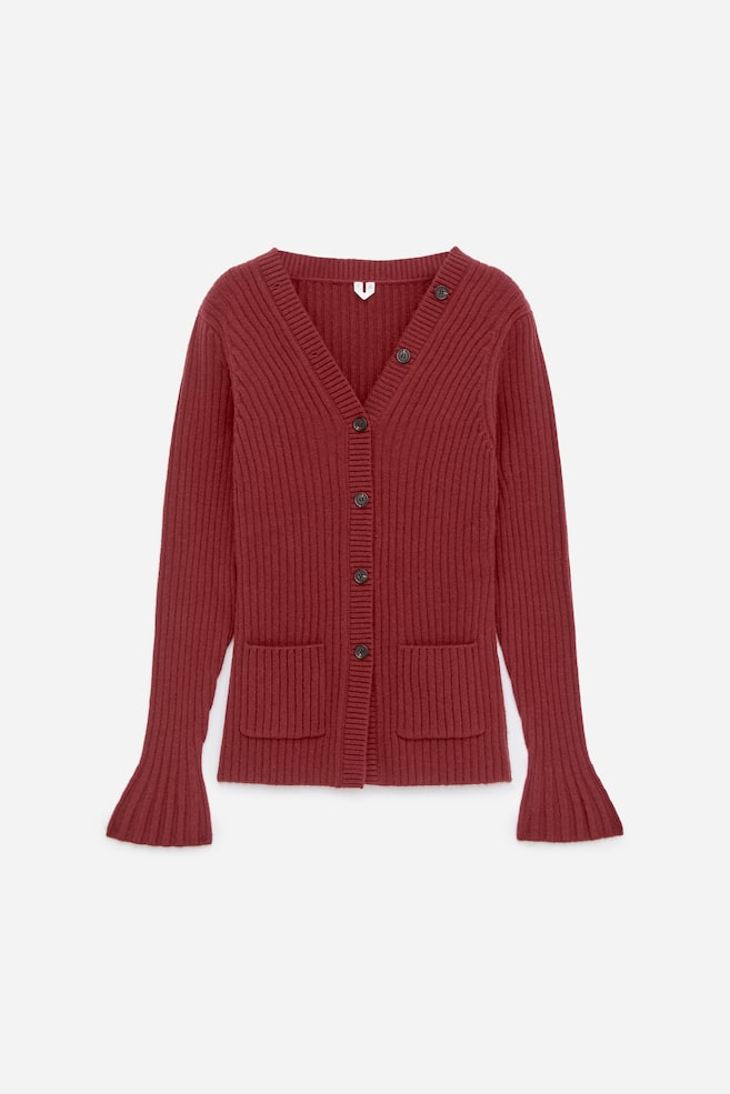 Rib-Knit Cardigan - Burgundy/Dark Blue - 1