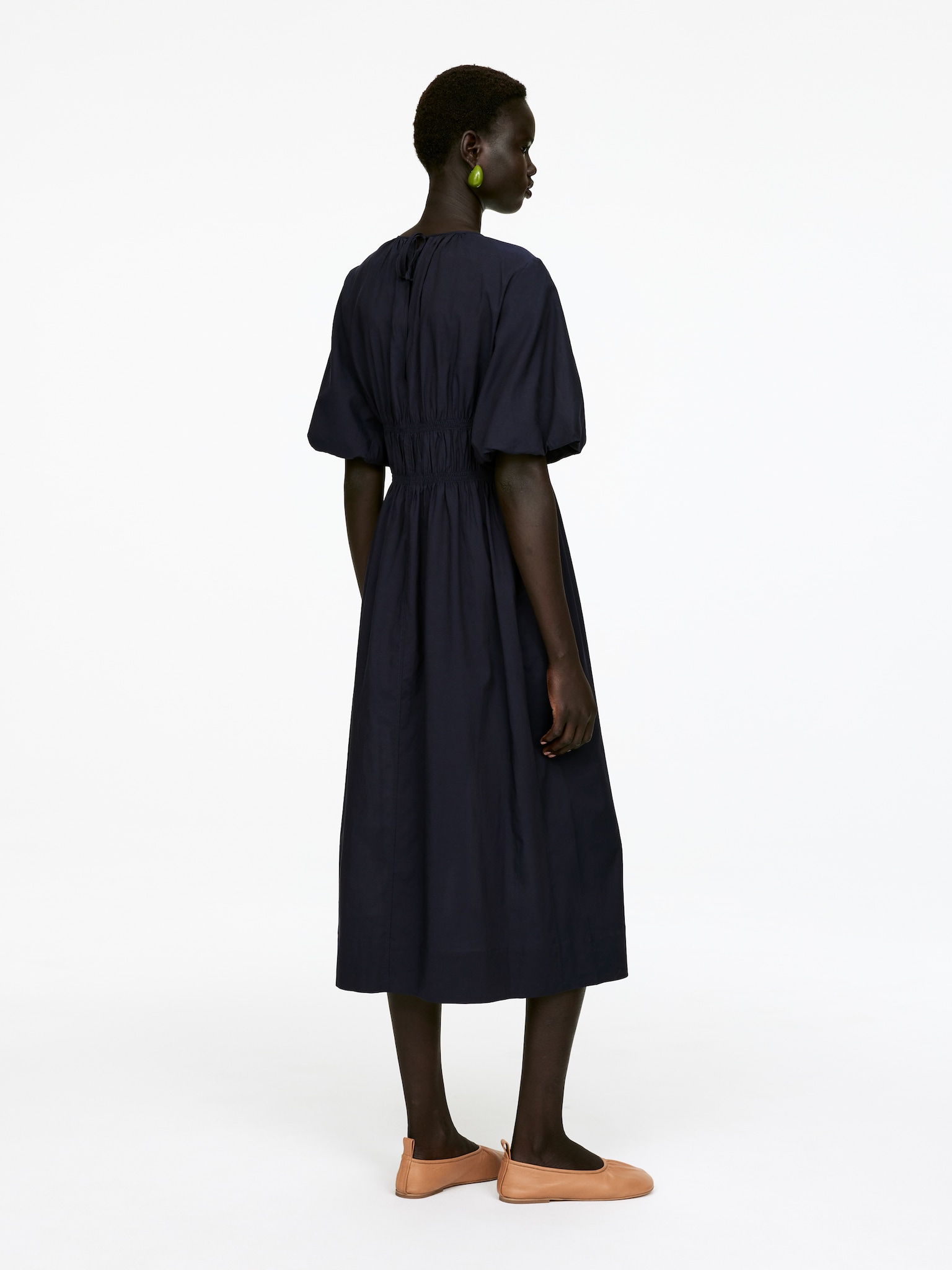 Volume-Sleeve Dress - Dark Blue - 3