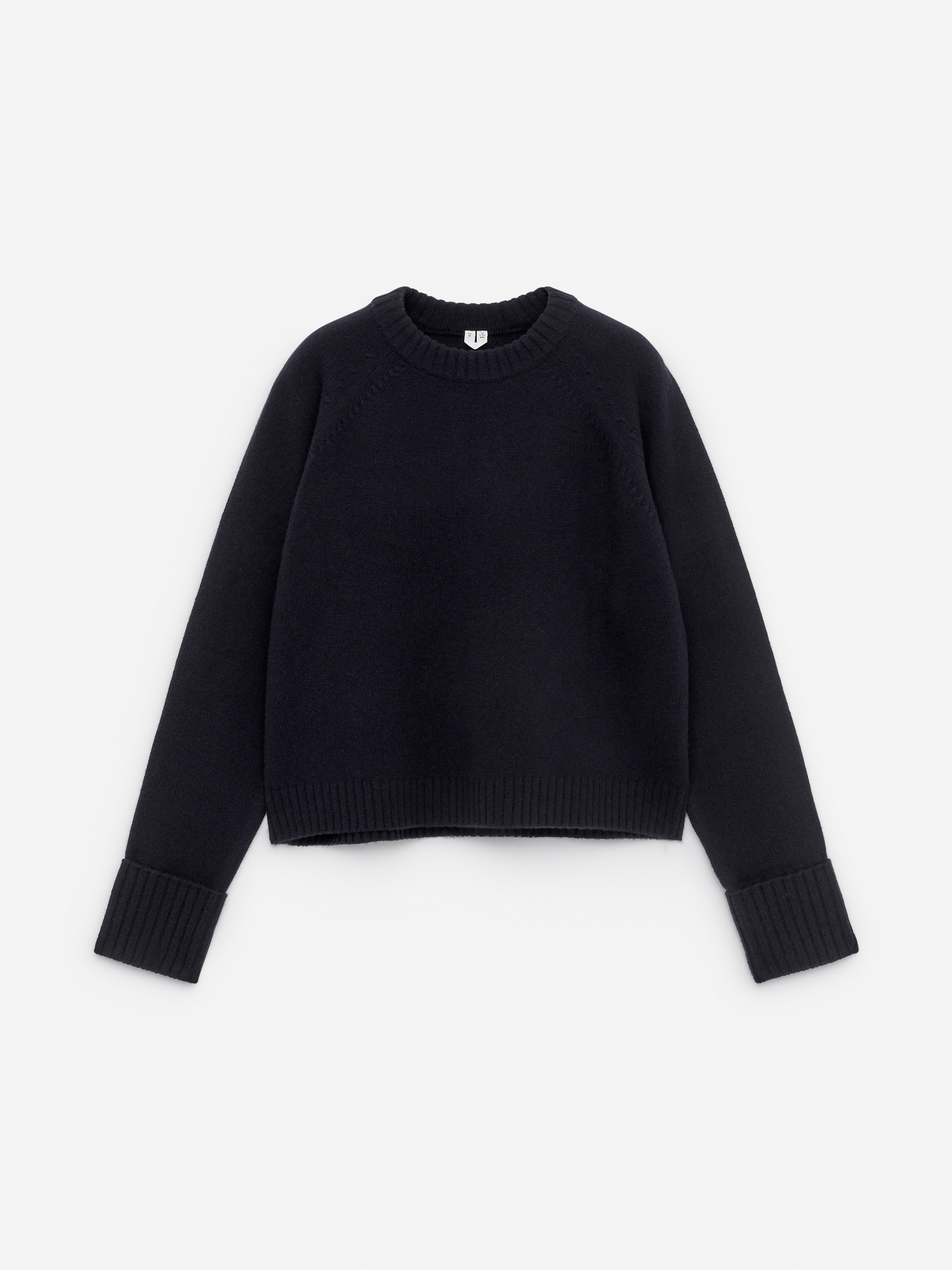 Ulltröja med uppvikta ärmar - Mörkblå/Off-white/Mörkgul