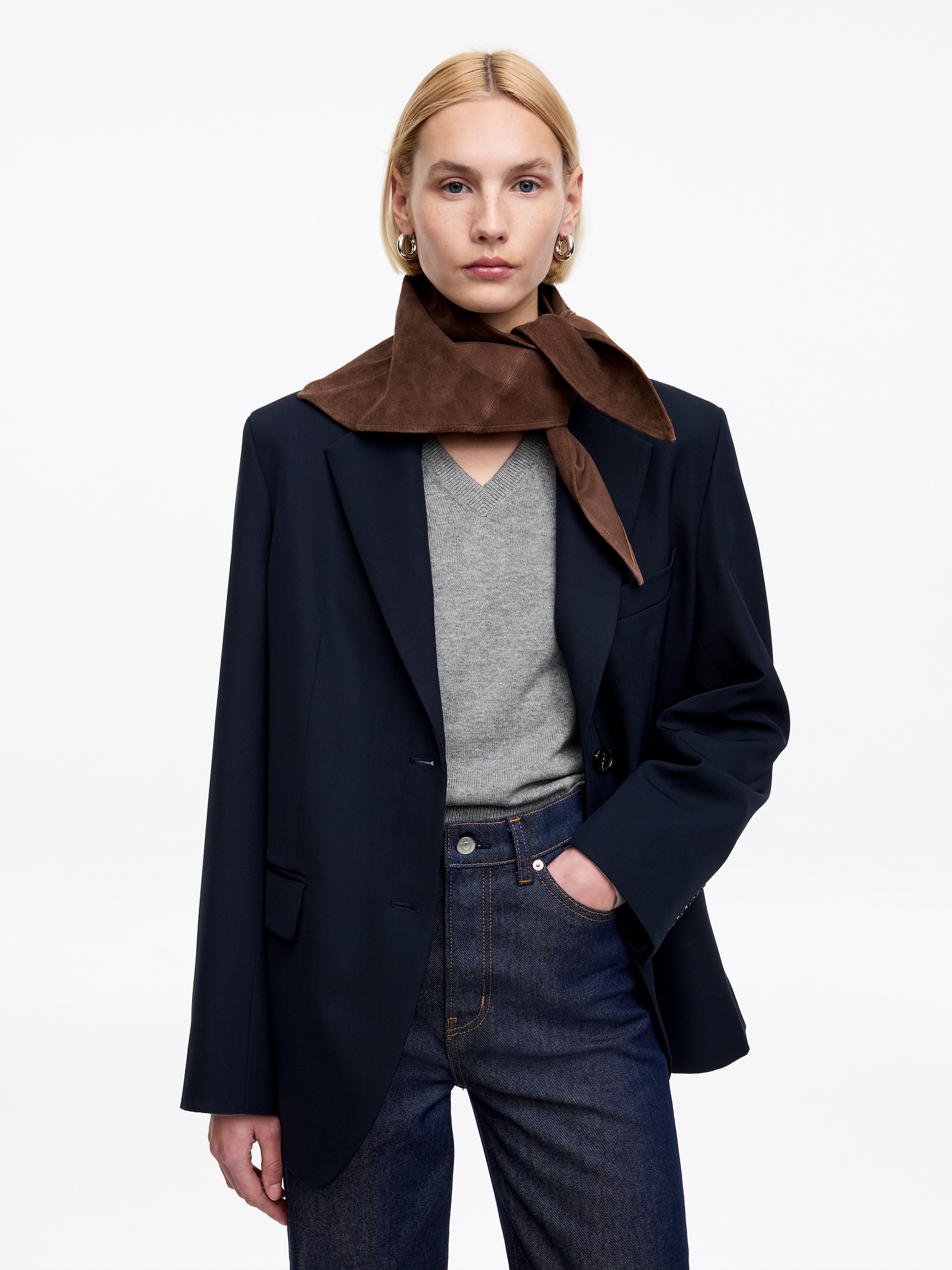 Cotton-Wool V-Neck Jumper - Grey Melange - Regular fit - Women - StillMedia/Lookbook - 7