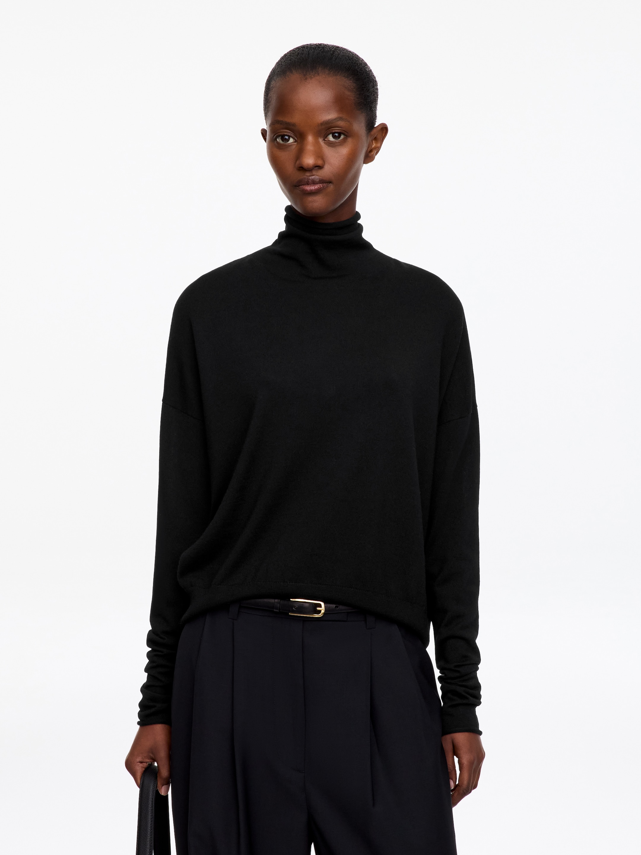 Merino Wool Roll-Neck Jumper-Black-20222