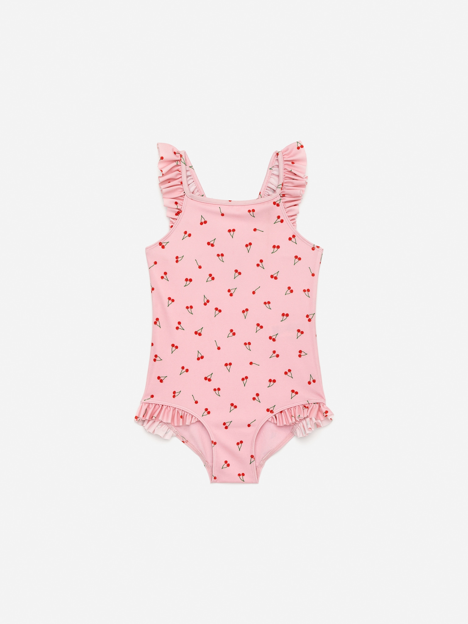 Costum de baie cu detalii volan - Roz