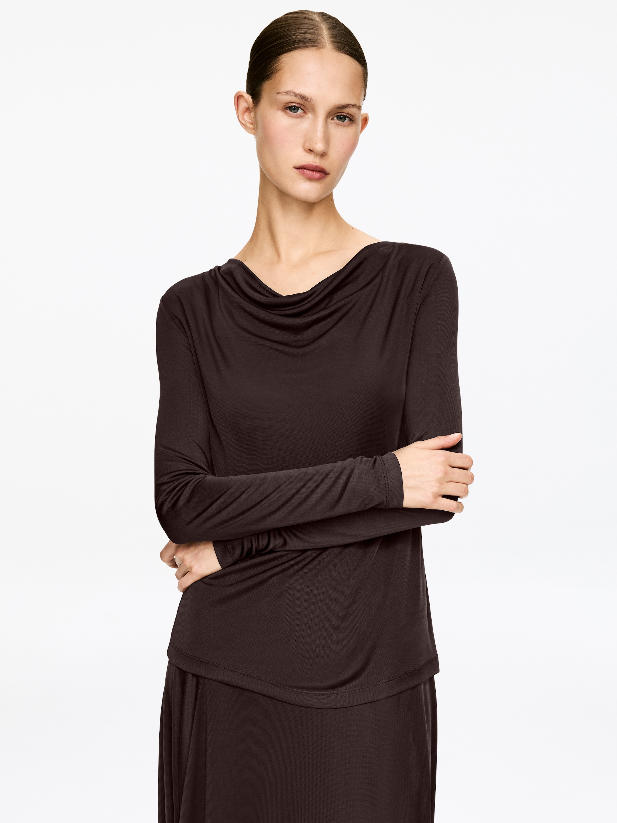 Преглед на по-голямо изображение: Топ с драпирано деколте - Тъмнокафяво - ЖЕНИ | H&M BG 3