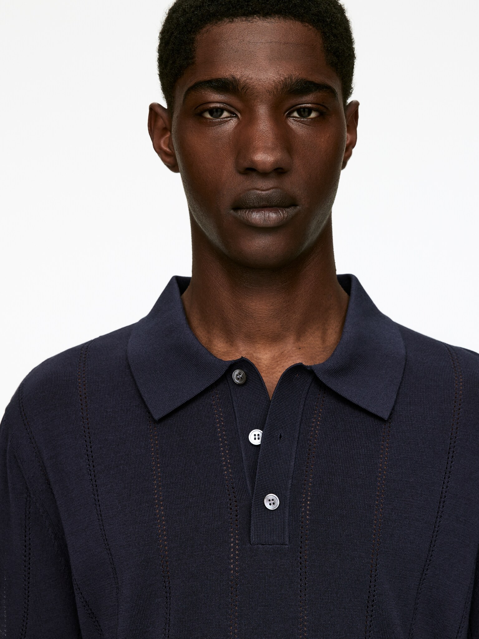 Polo en maille pointelle - Bleu foncé/Beige - 4