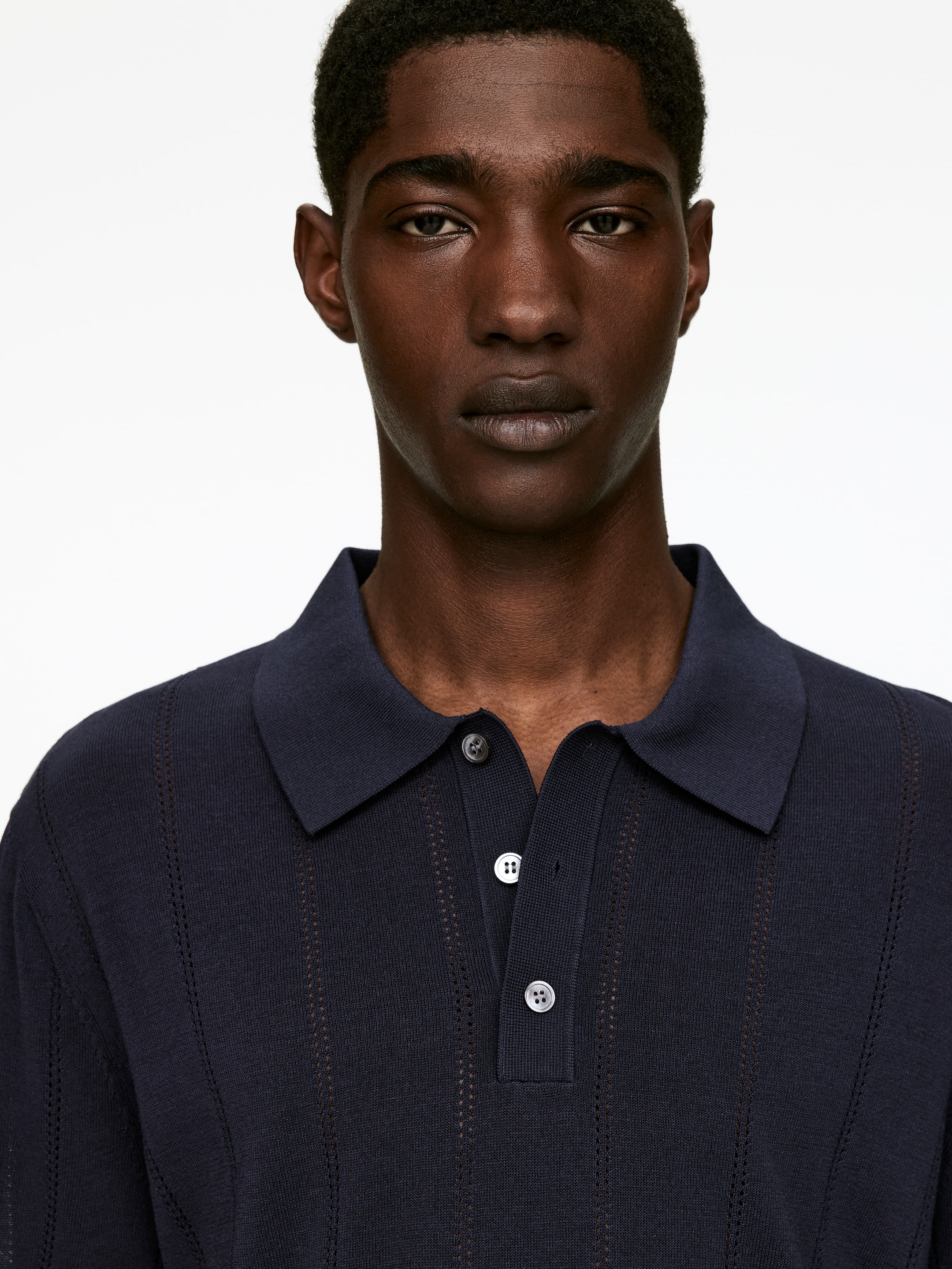 Zobrazit větší obrázek: Polo z pointelle - Tmavě modrá - MUŽI | H&M CZ 3