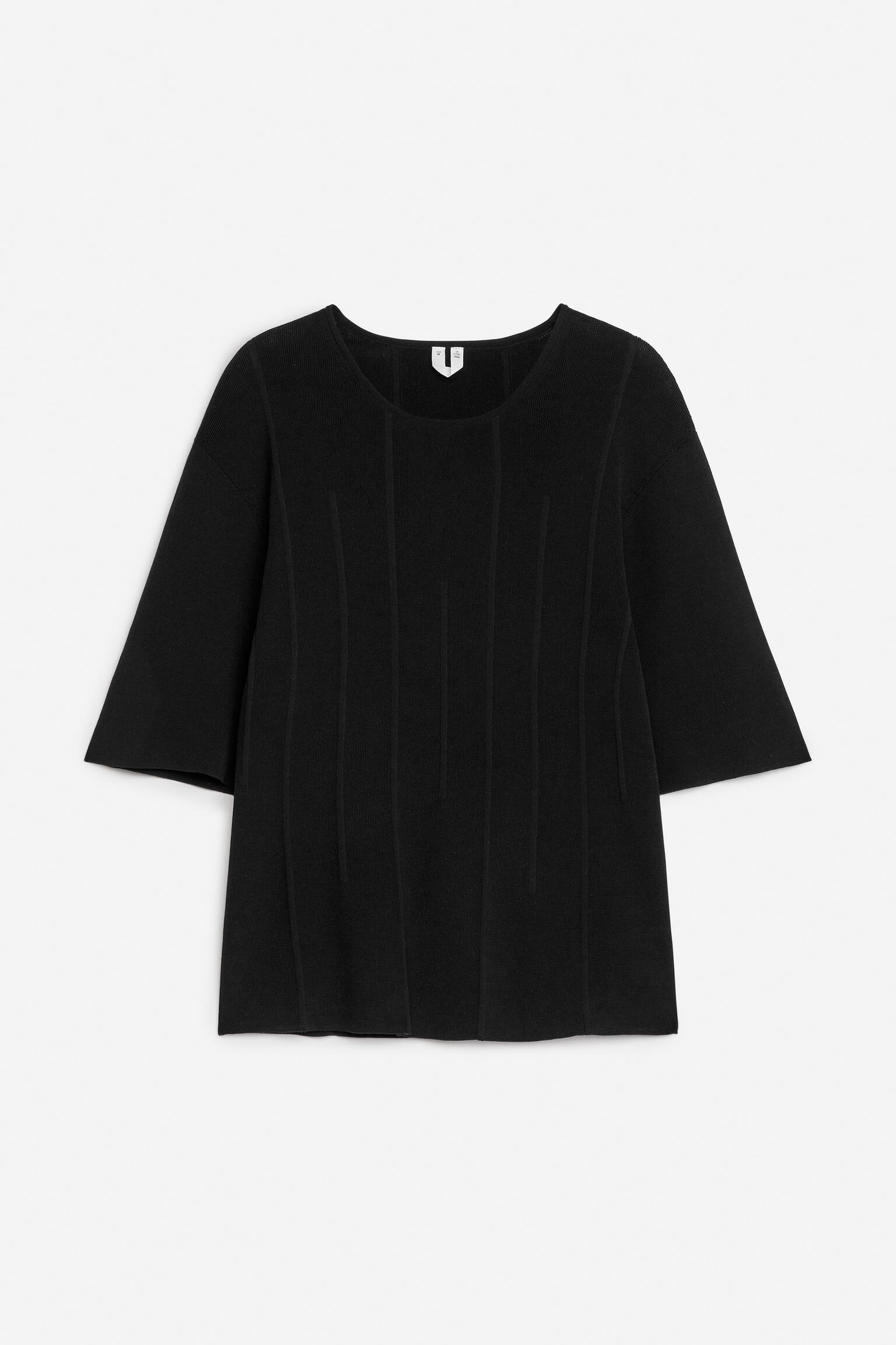 Ribbstickad topp - Svart - 1