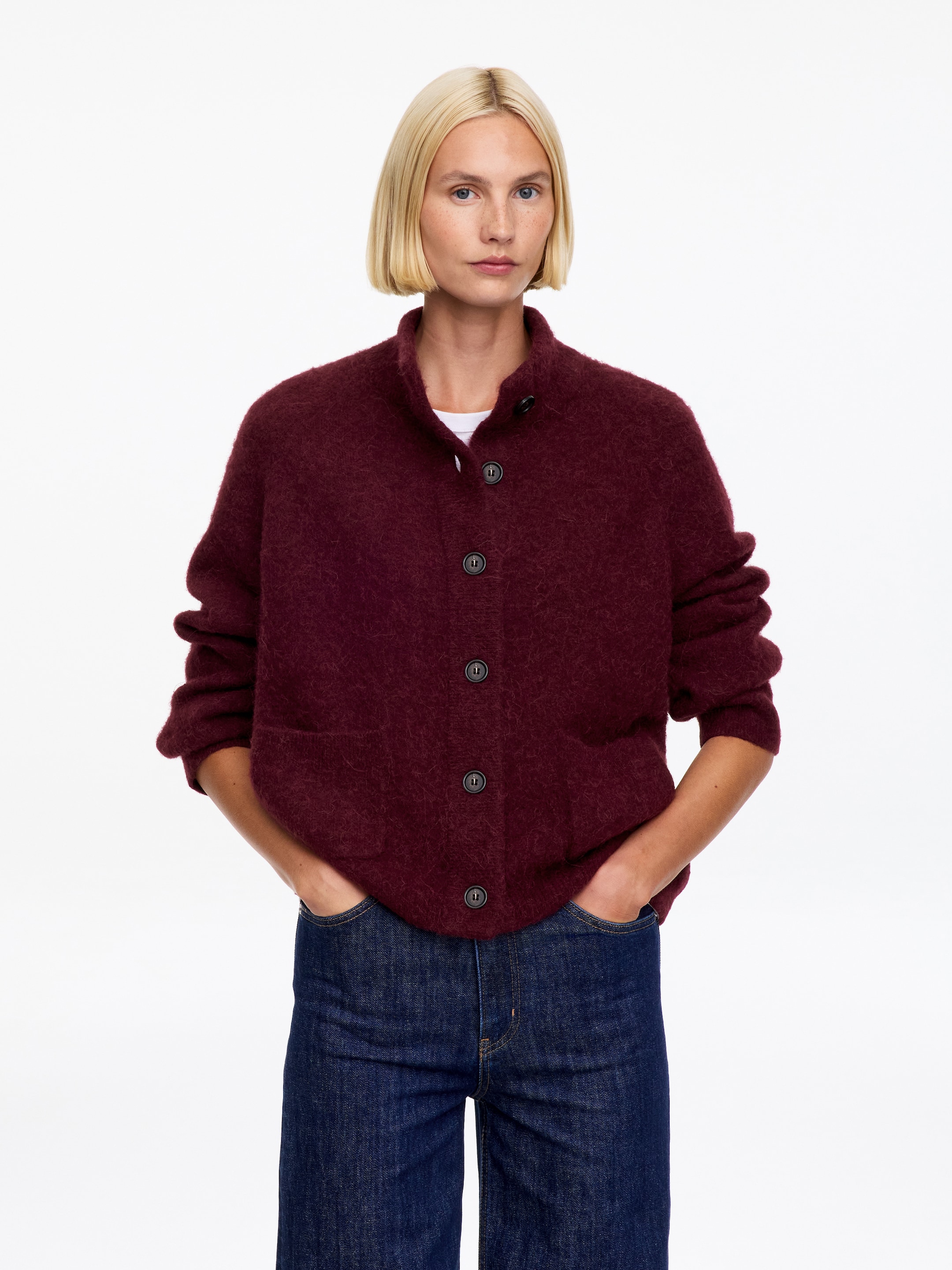 Alpaca-Wool Blend Cardigan-Red-20843