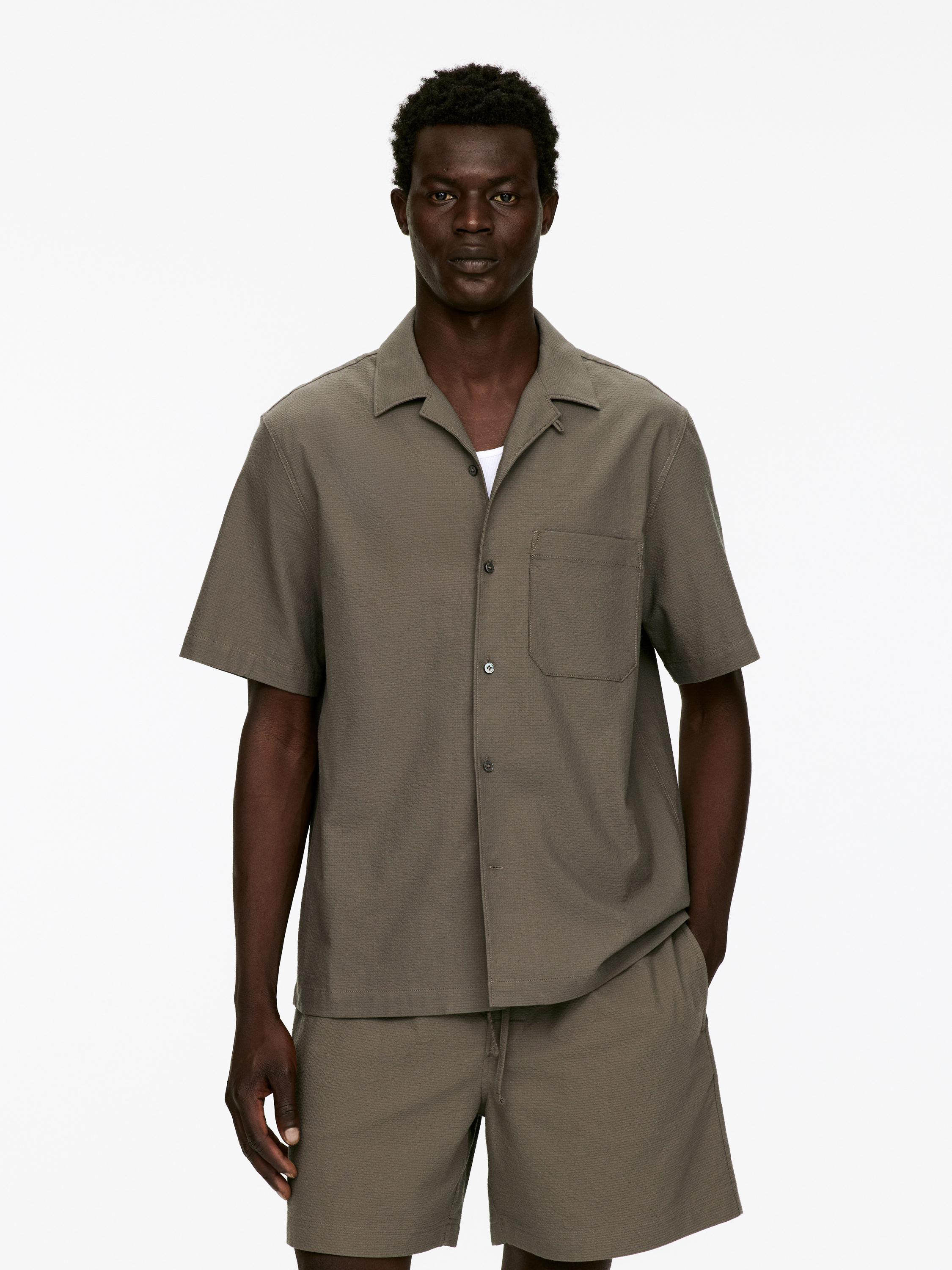 Seersucker Resort Shirt-#6C655F-15584